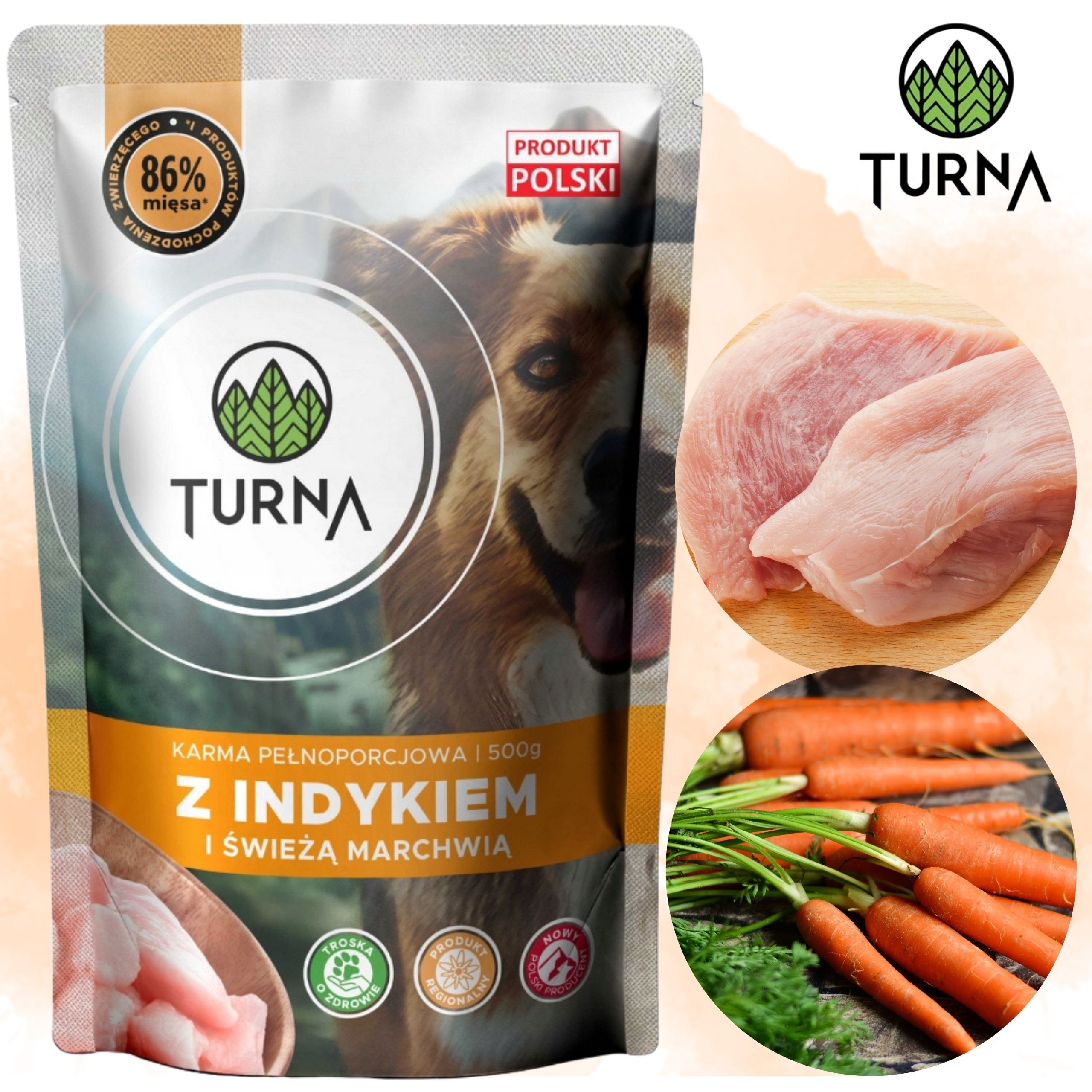 Mokra karma dla psa indyk TURNA 500g karmy na nadwrażliwość psów naturalna
