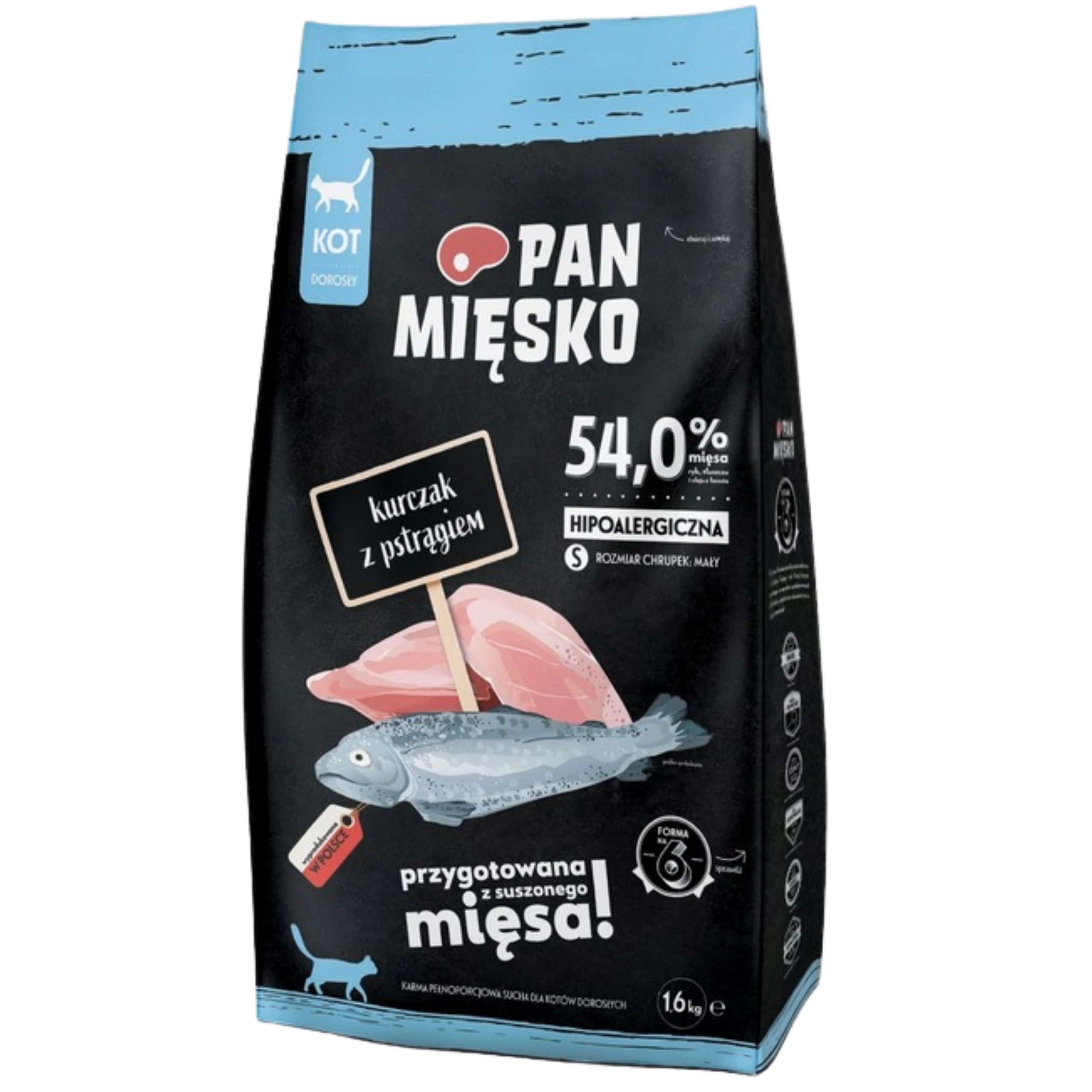 Sucha karma dla kota Kurczak z pstrągiem Pan Mięsko hipoalergieczna S 1.6kg