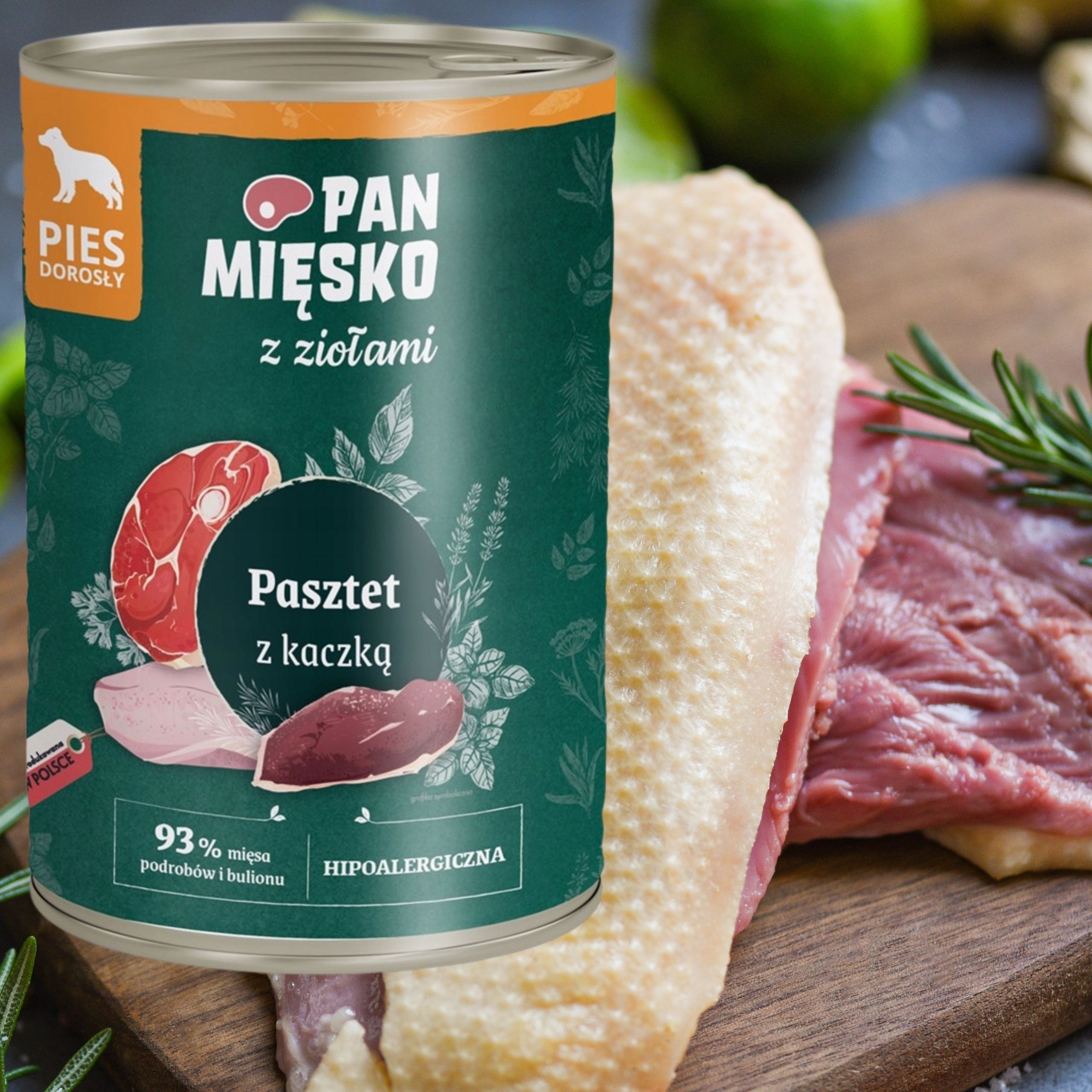 Mokra karma dla psa Pasztet z kaczką ziołami Pan Mięsko Hipoalergiczna 400g