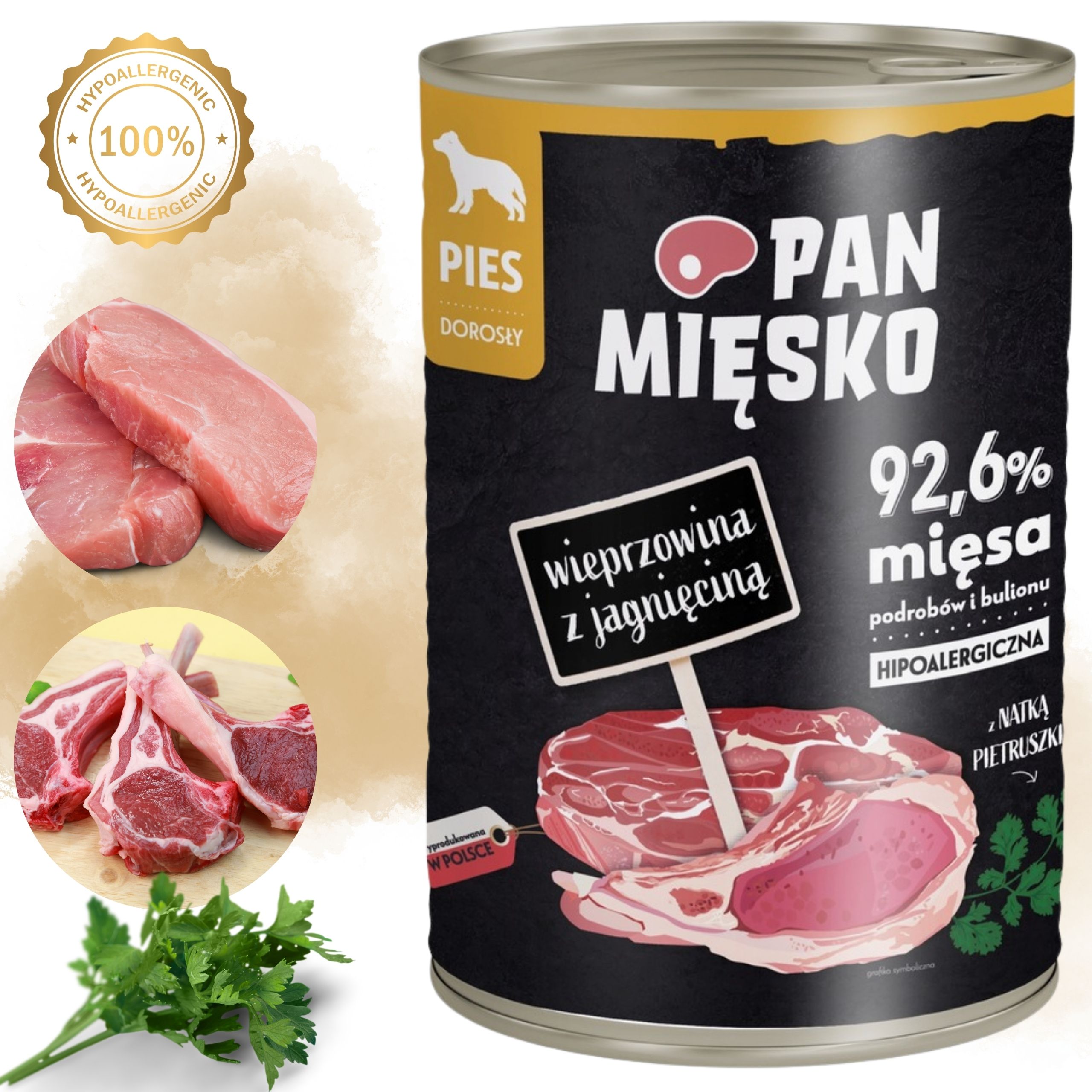 Mokra karma dla psa Wieprzowina z jagnięciną Pan Mięsko hipoalergiczna 400g