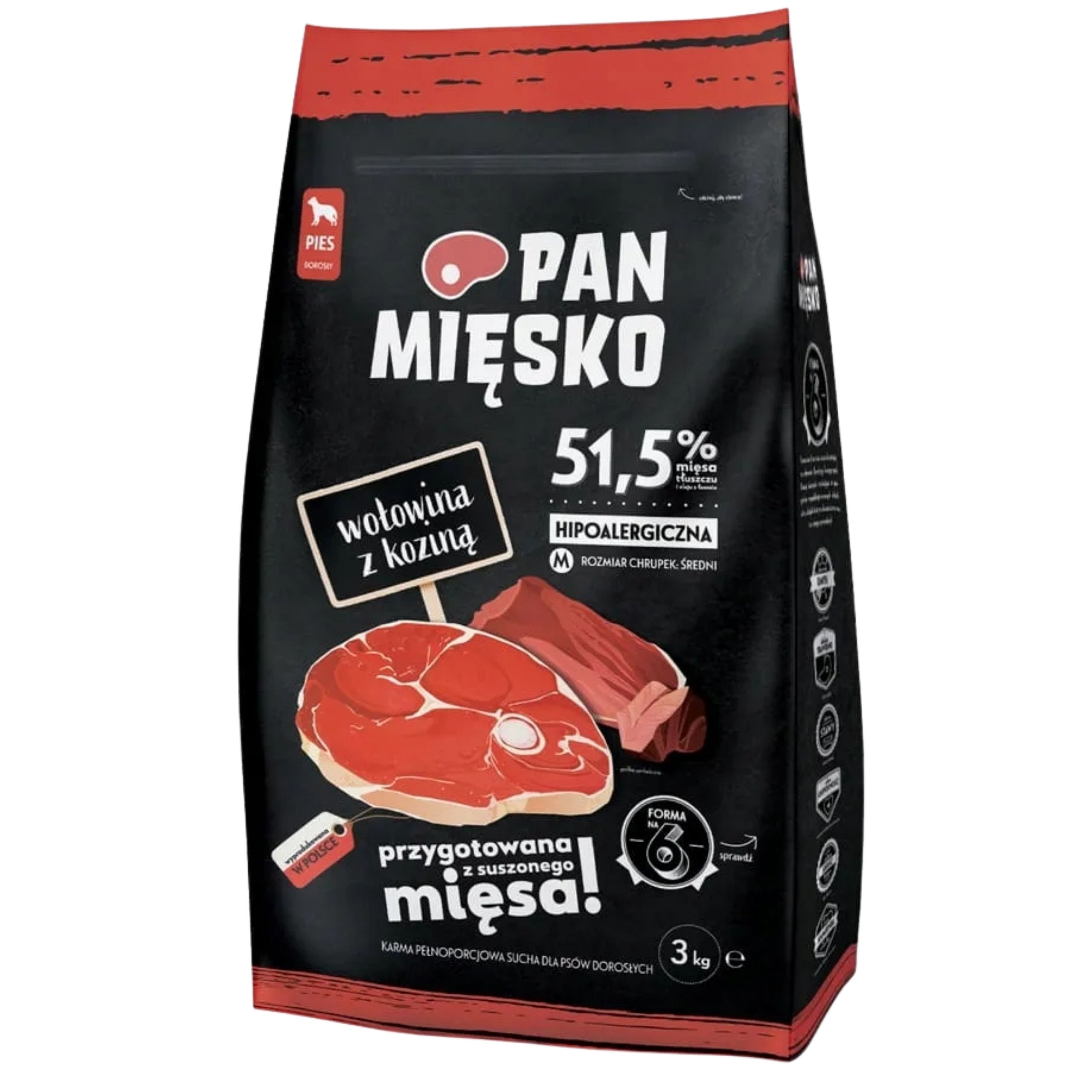 Sucha karma dla psa Wołowina z koziną Pan Mięsko hipoalergiczna M 3kg