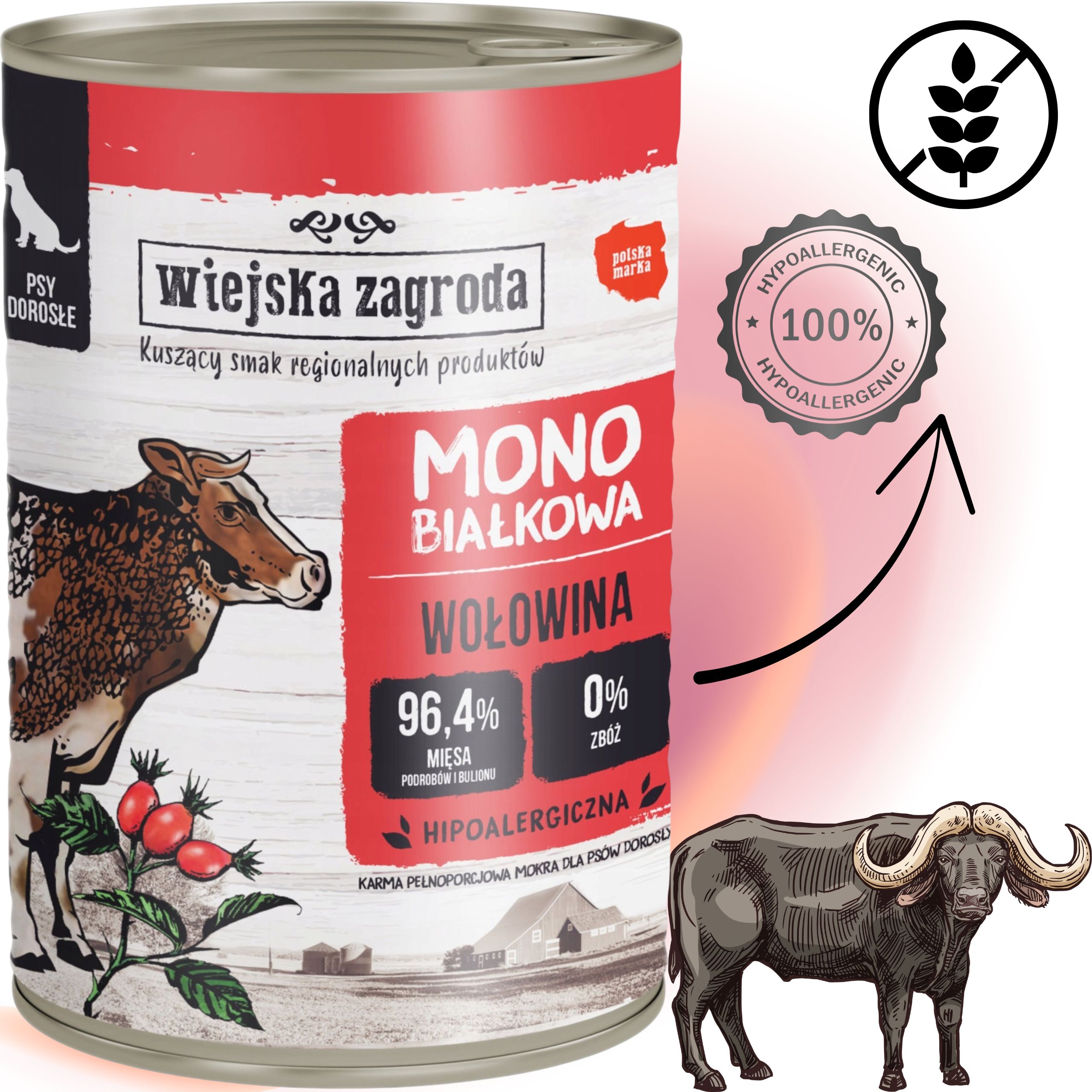 Mokra karma dla psa Wołowina 400g Monobiałkowa Wiejska Zagroda na alergię