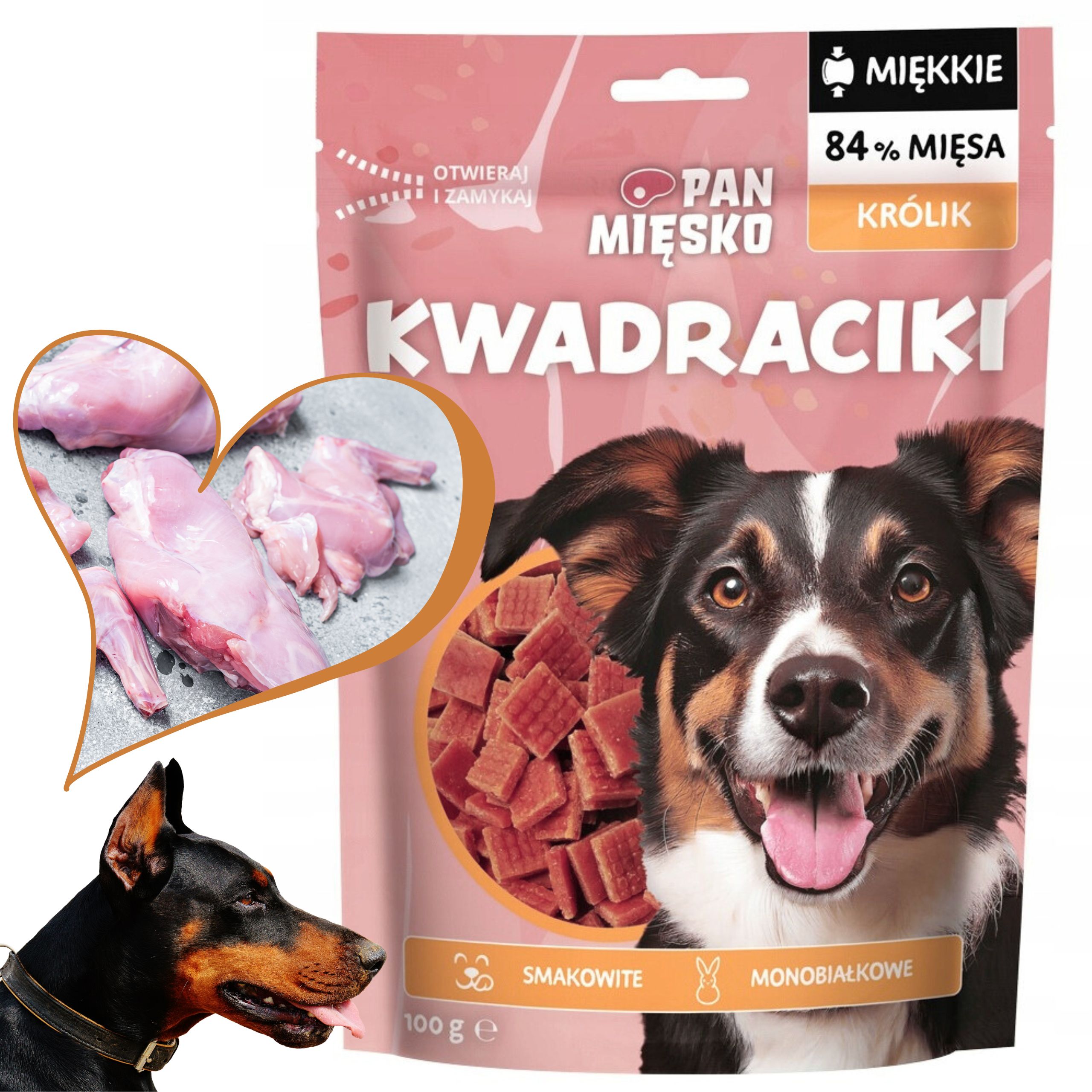 Przysmaki dla psa Pan Mięsko Kwadraciki Królik 100 g monobiałkowe smakołyki