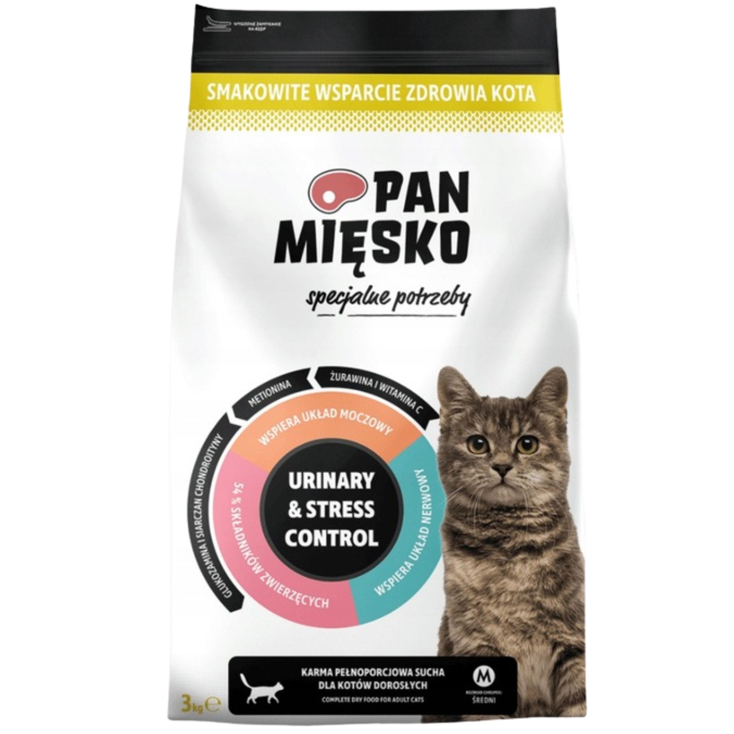 SUCHA KARMA DLA KOTA Pan Miesko Urinary &amp; Stres Control 3 kg INDYK WOŁOWINA