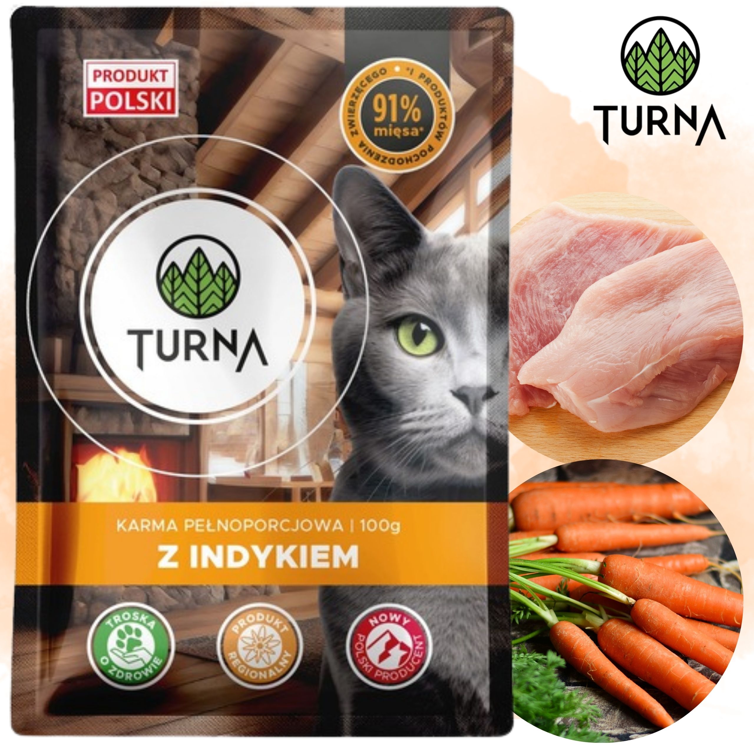 Karma mokra dla kota z indykiem TURNA Cats 100g saszetka bez zbóż naturalna