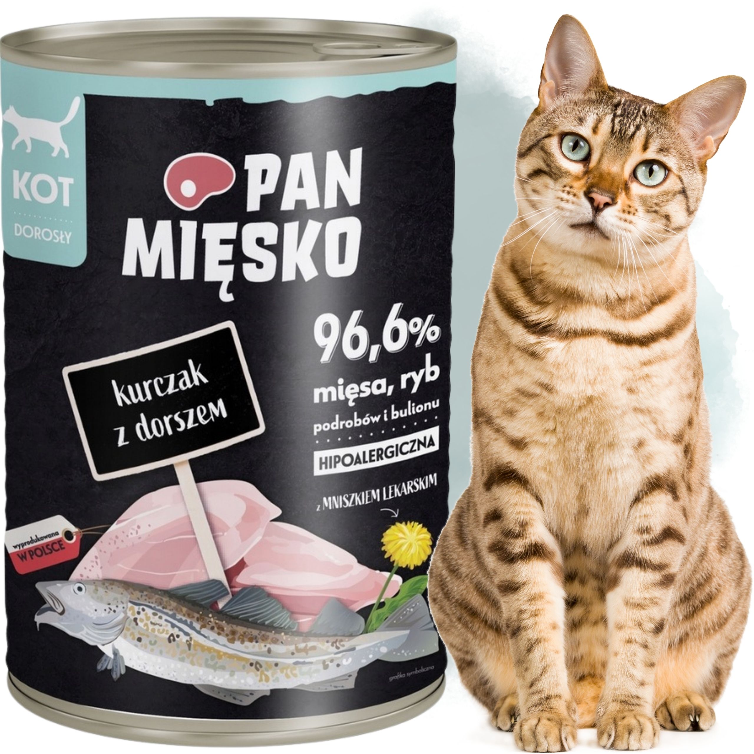 Karma mokra dla kota Kurczak dorsz Pan Mięsko Hipoalergiczna 400g naturalna