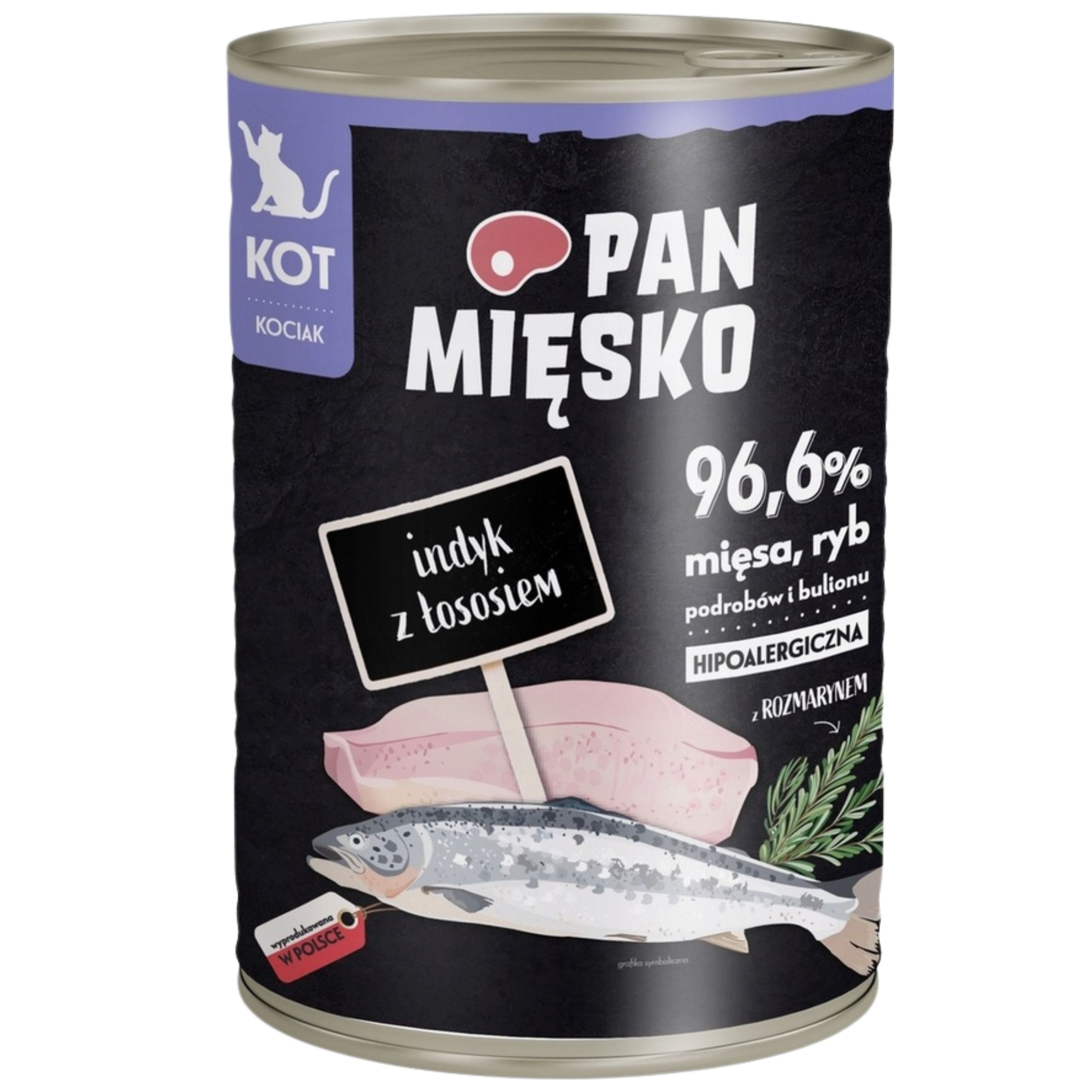 Karma mokra dla kota Indyk z łososiem Pan Mięsko Hipoalergiczna 400g kociak