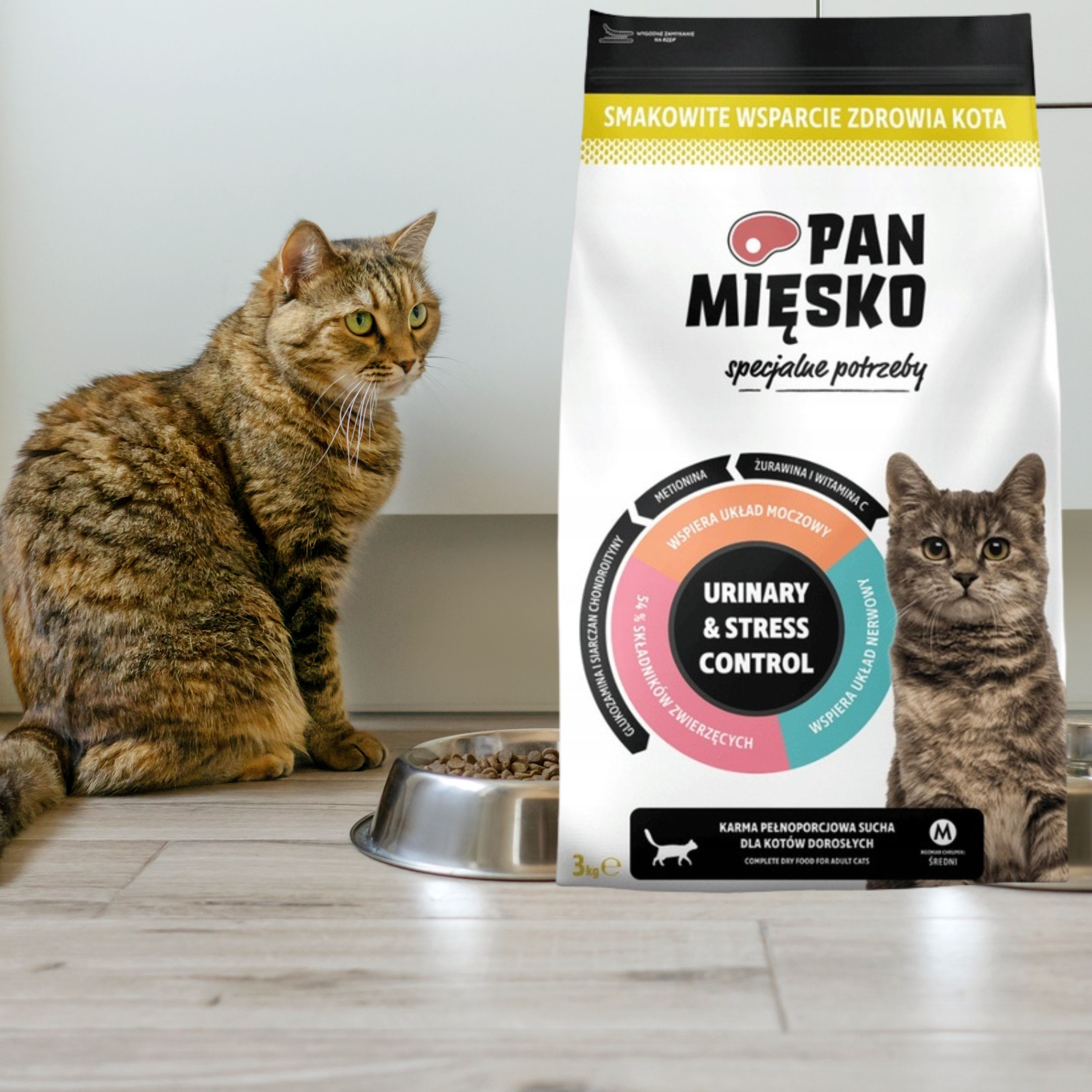SUCHA KARMA DLA KOTA Pan Miesko Urinary & Stres Control 3 kg INDYK WOŁOWINA
