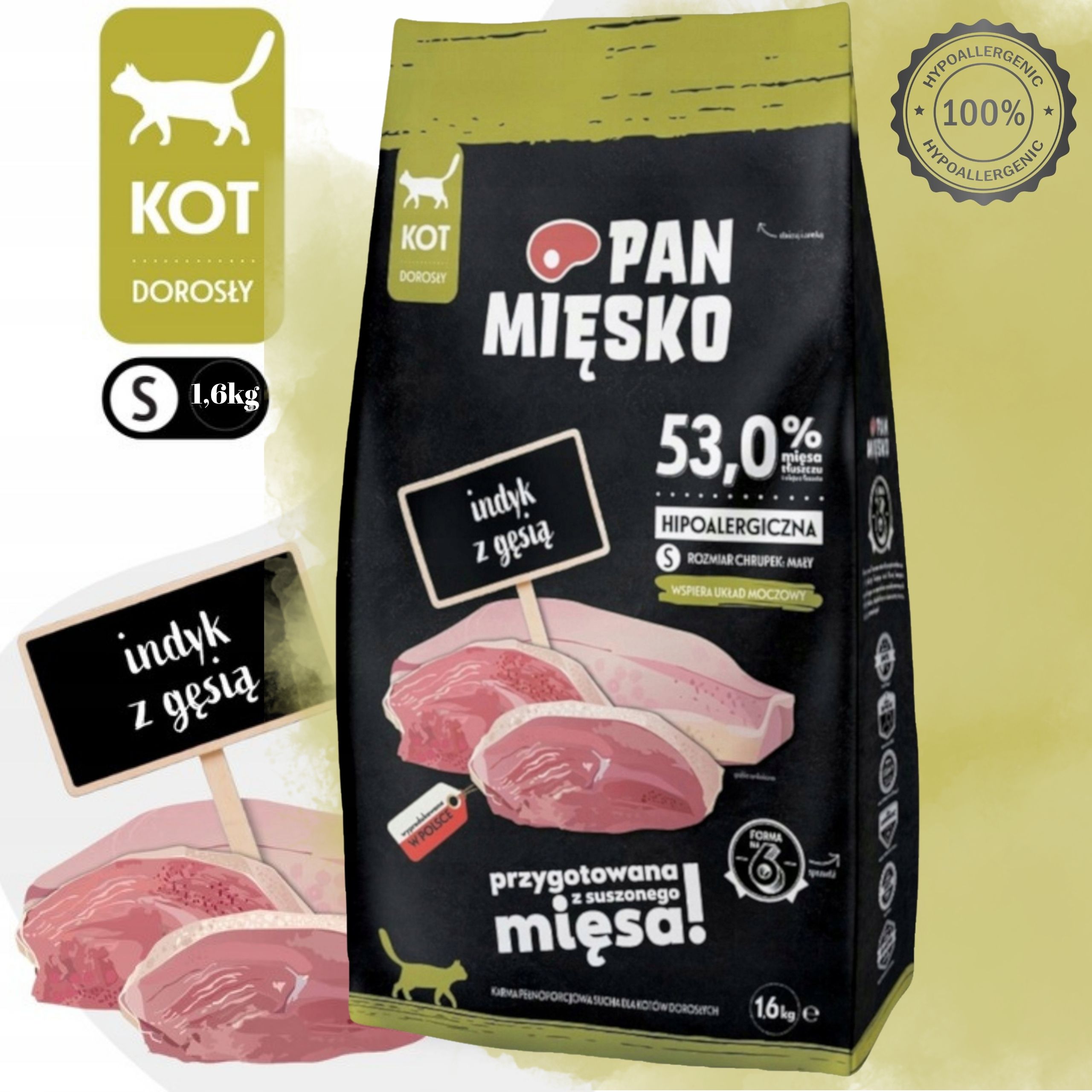 Sucha karma dla kota Indyk gęsina Pan Mięsko hipoalergiczna chrupki S 1.6kg
