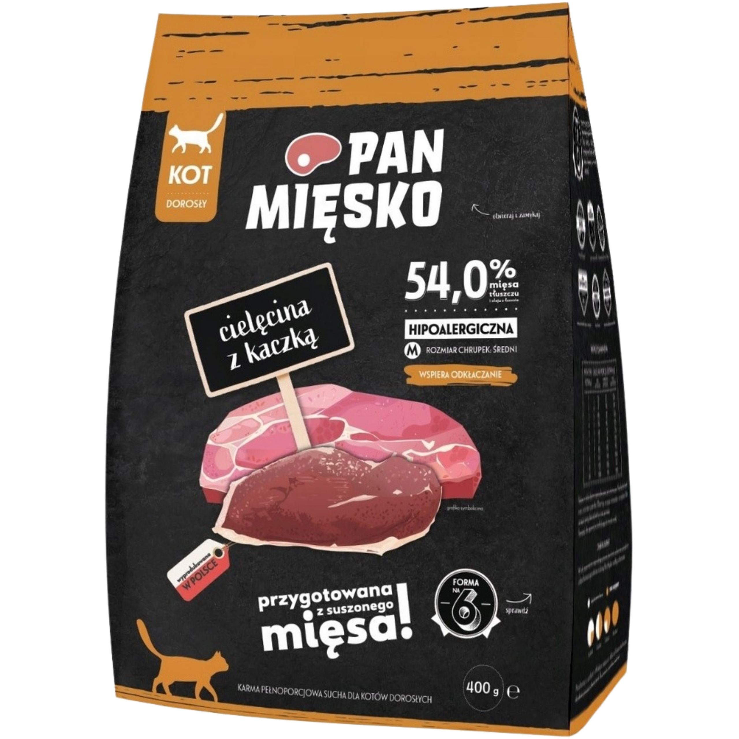 Sucha karma dla kota Cielecina kaczka Pan Mięsko hipoalergiczna M 400g