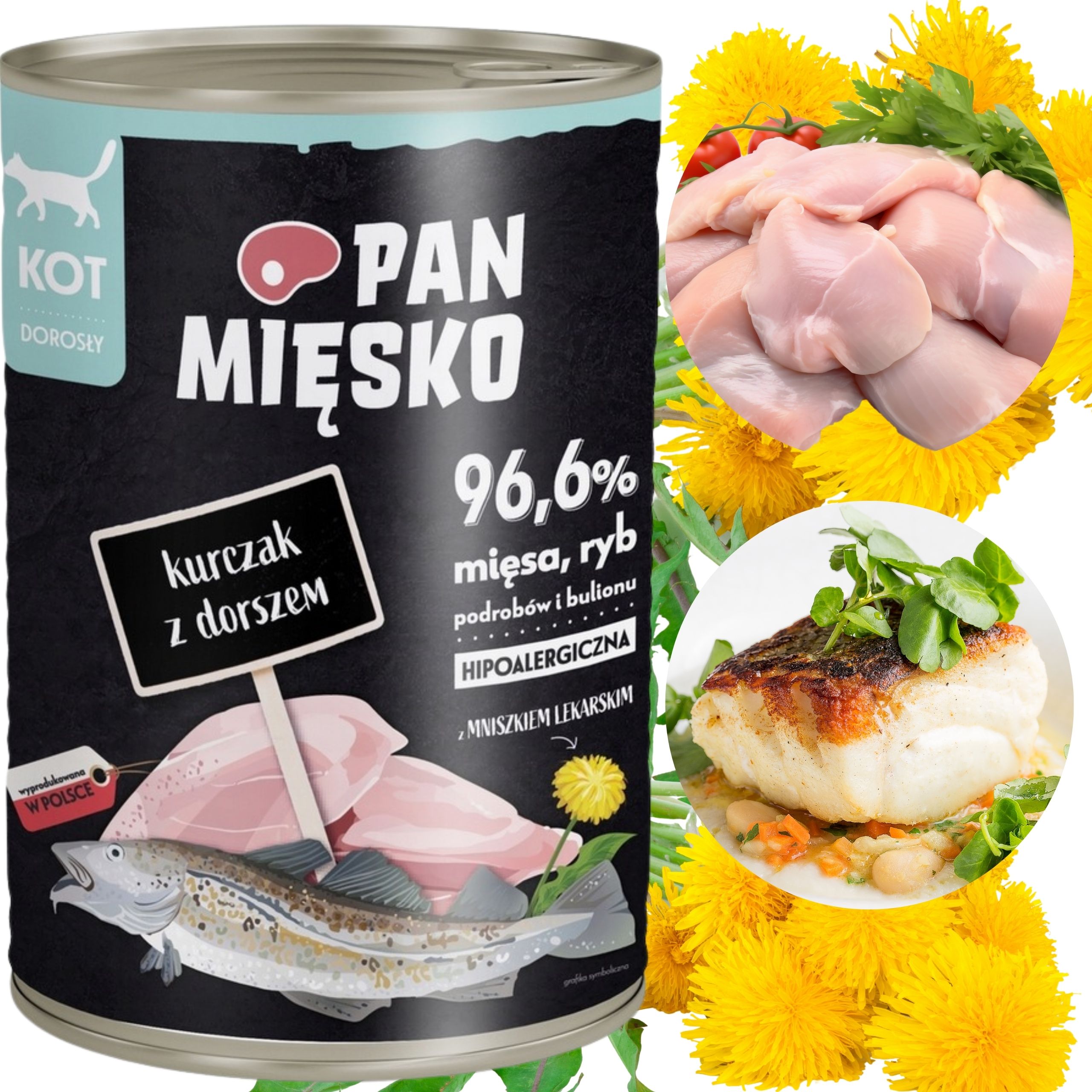 Karma mokra dla kota Kurczak dorsz Pan Mięsko Hipoalergiczna 400g naturalna
