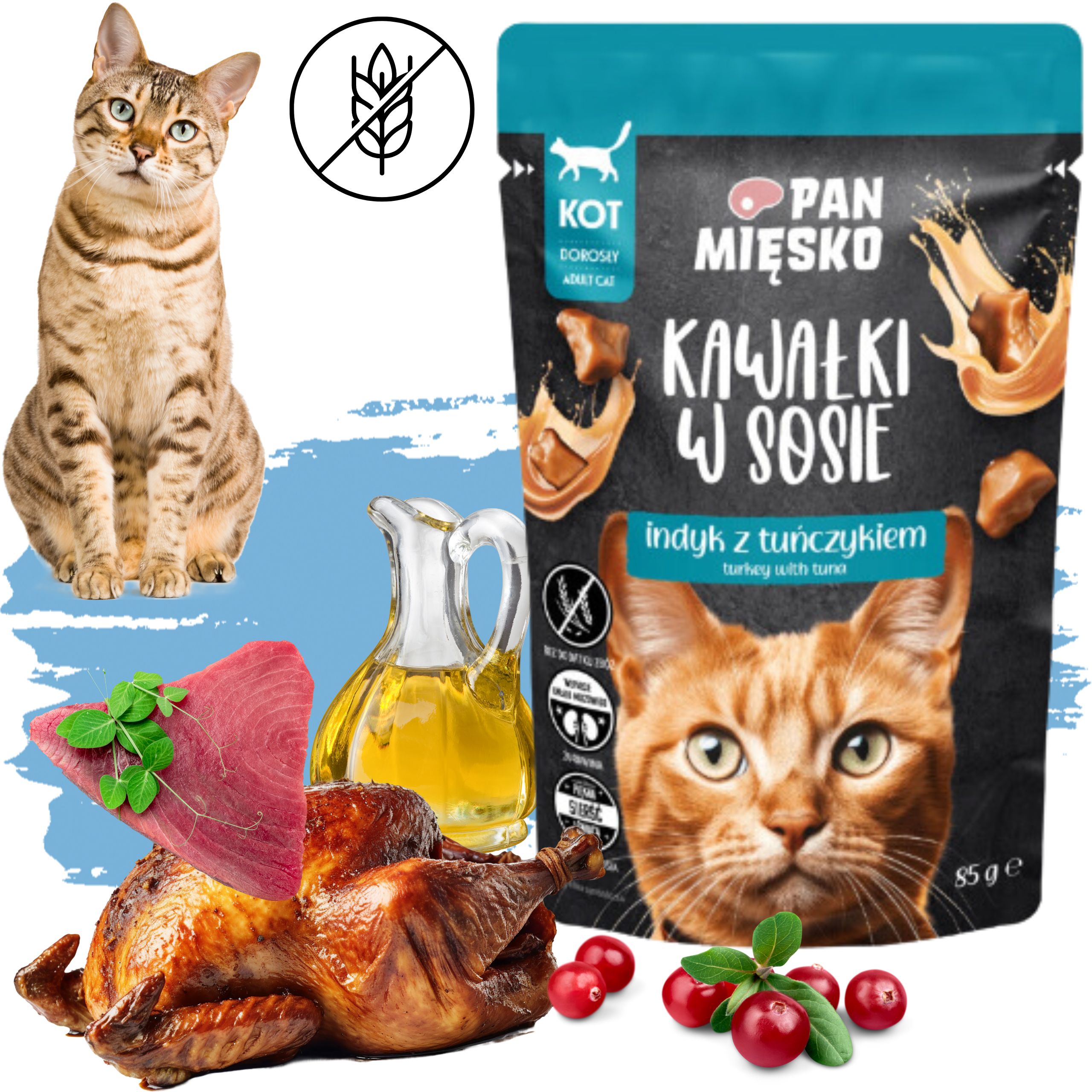 Karma mokra dla kota Kawałki mięsa Indyk tuńczyk Pan Mięsko 85g bezzbożowa