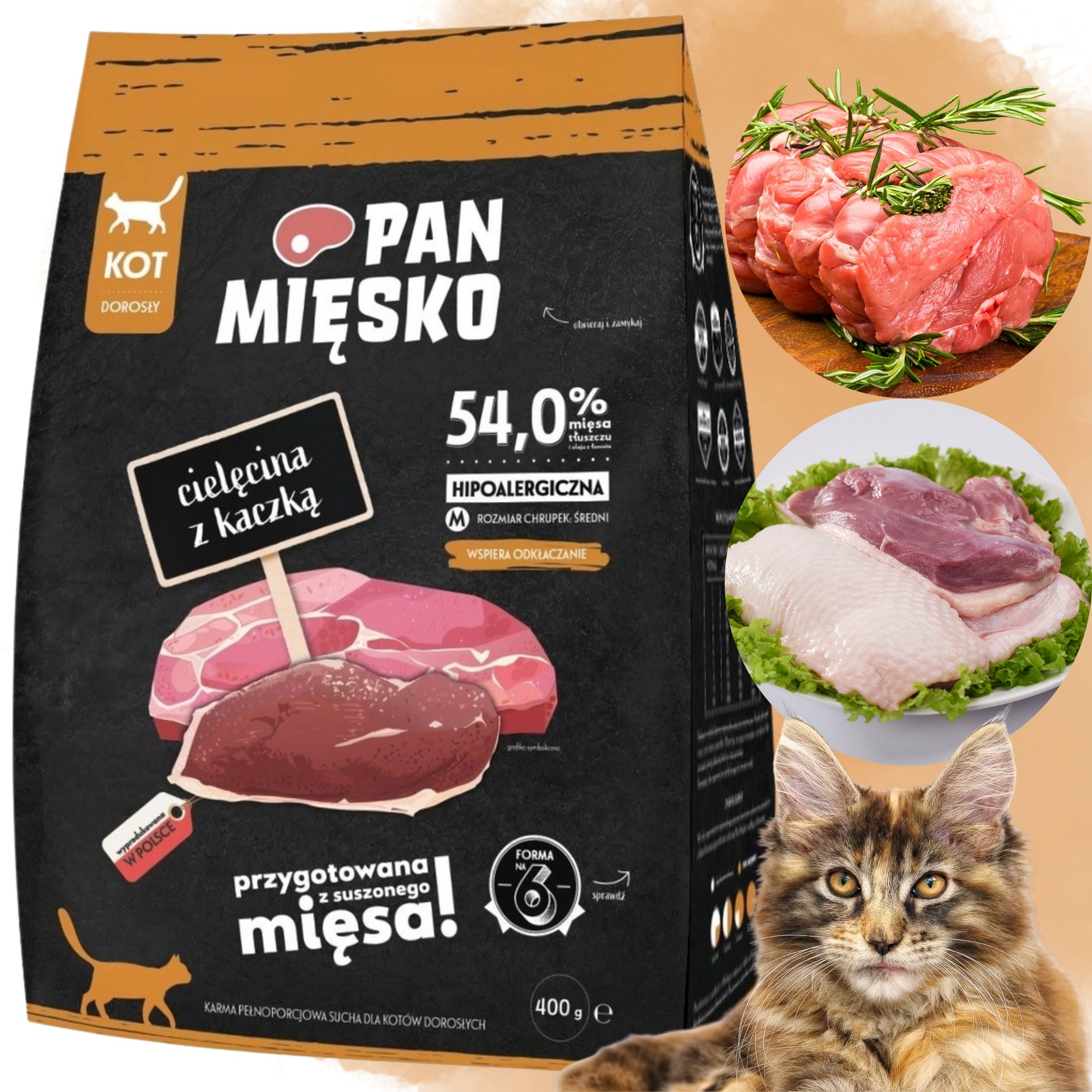 Sucha karma dla kota Cielecina kaczka Pan Mięsko hipoalergiczna M 400g