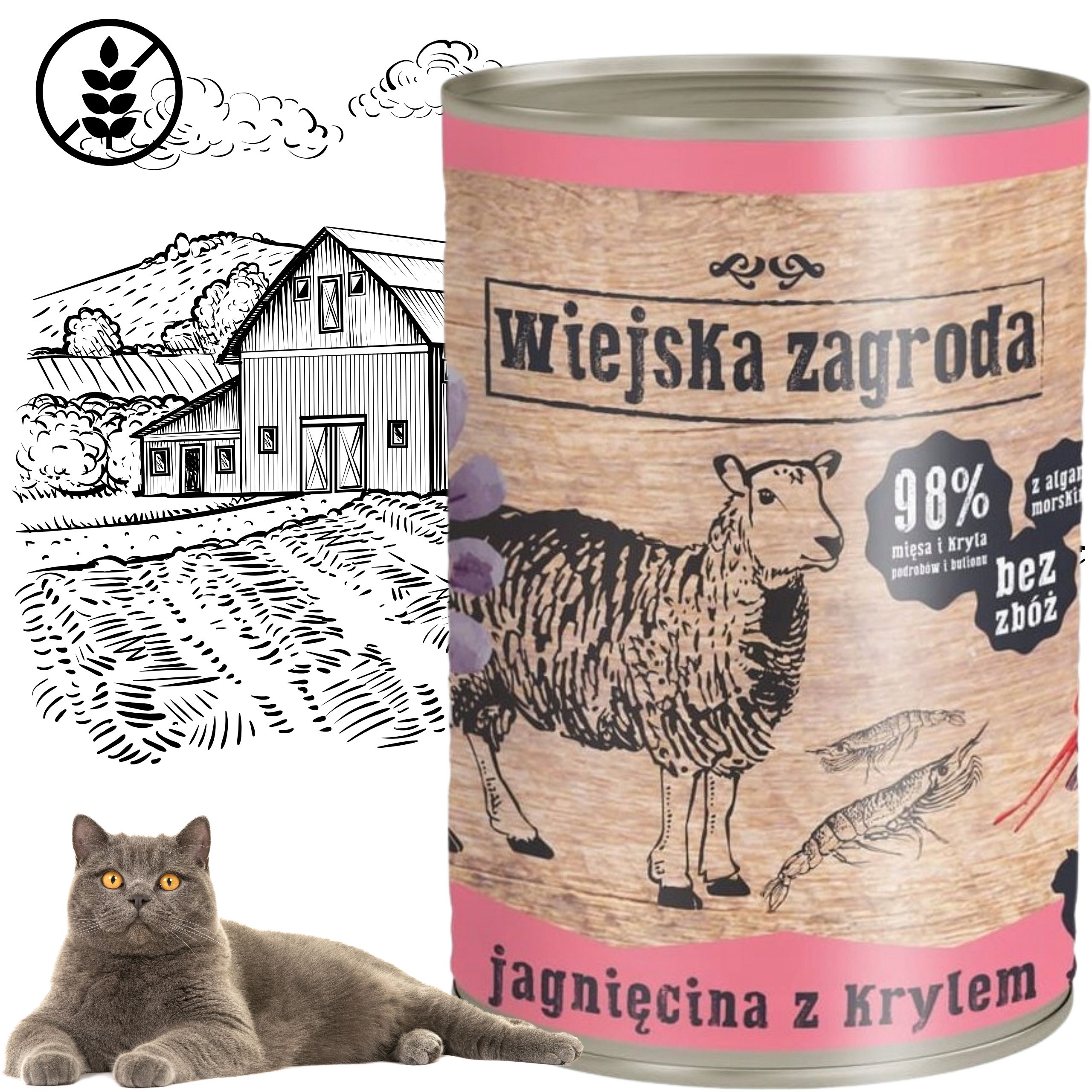 Karma mokra dla kota Jagnięcina z krylem 400g Wiejska Zagroda bez zbóż