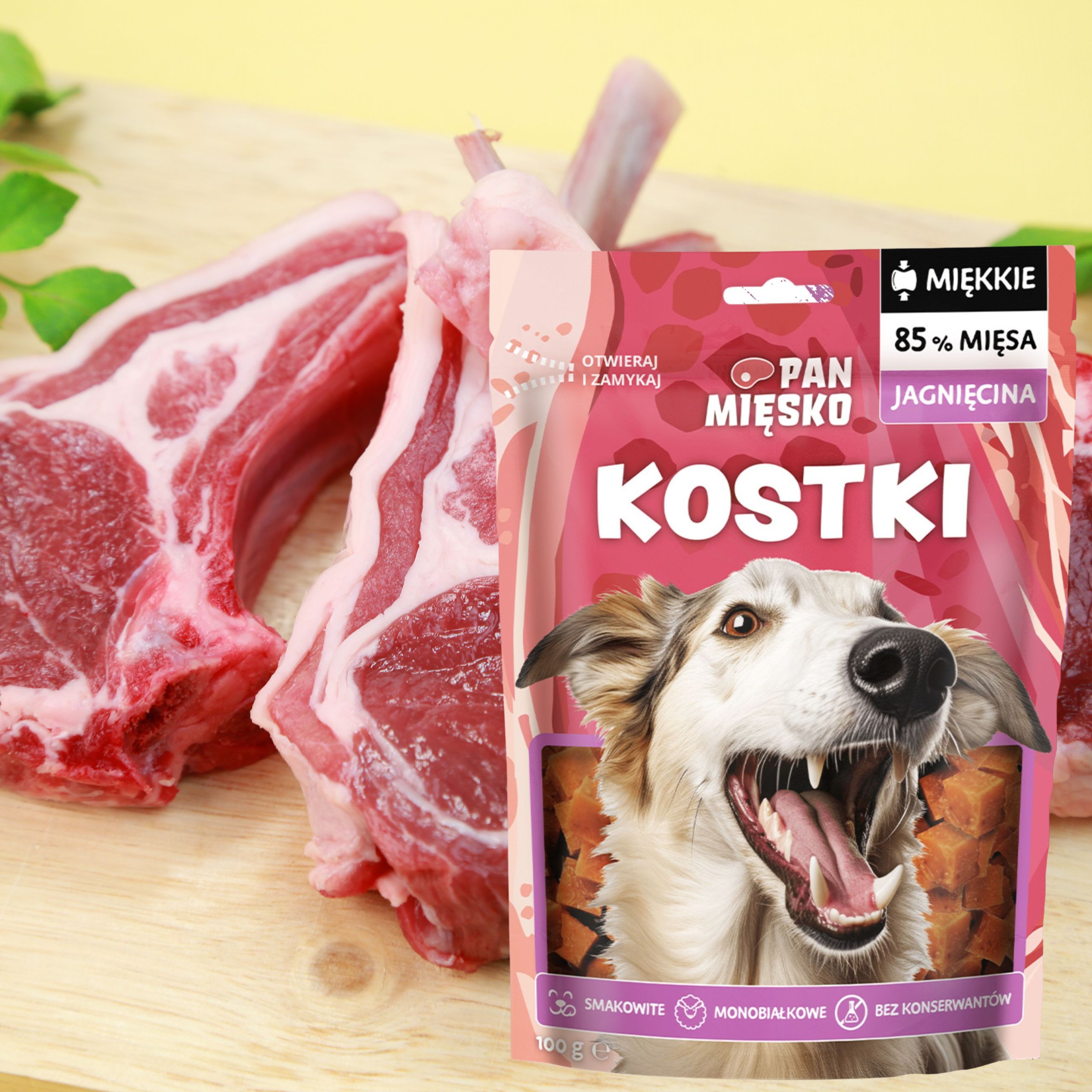 Przysmaki dla psa Pan Mięsko Kostki Jagnięcina 100g monobiałkowe smakołyki