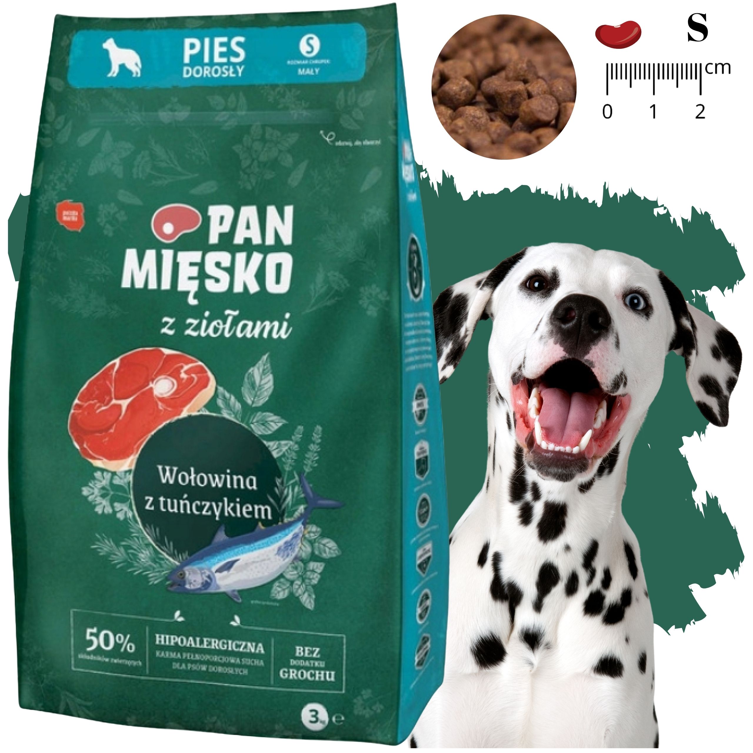 Sucha karma dla psa Wołowina tuńczyk Zioła Pan Mięsko hipoalergiczna S 3 kg