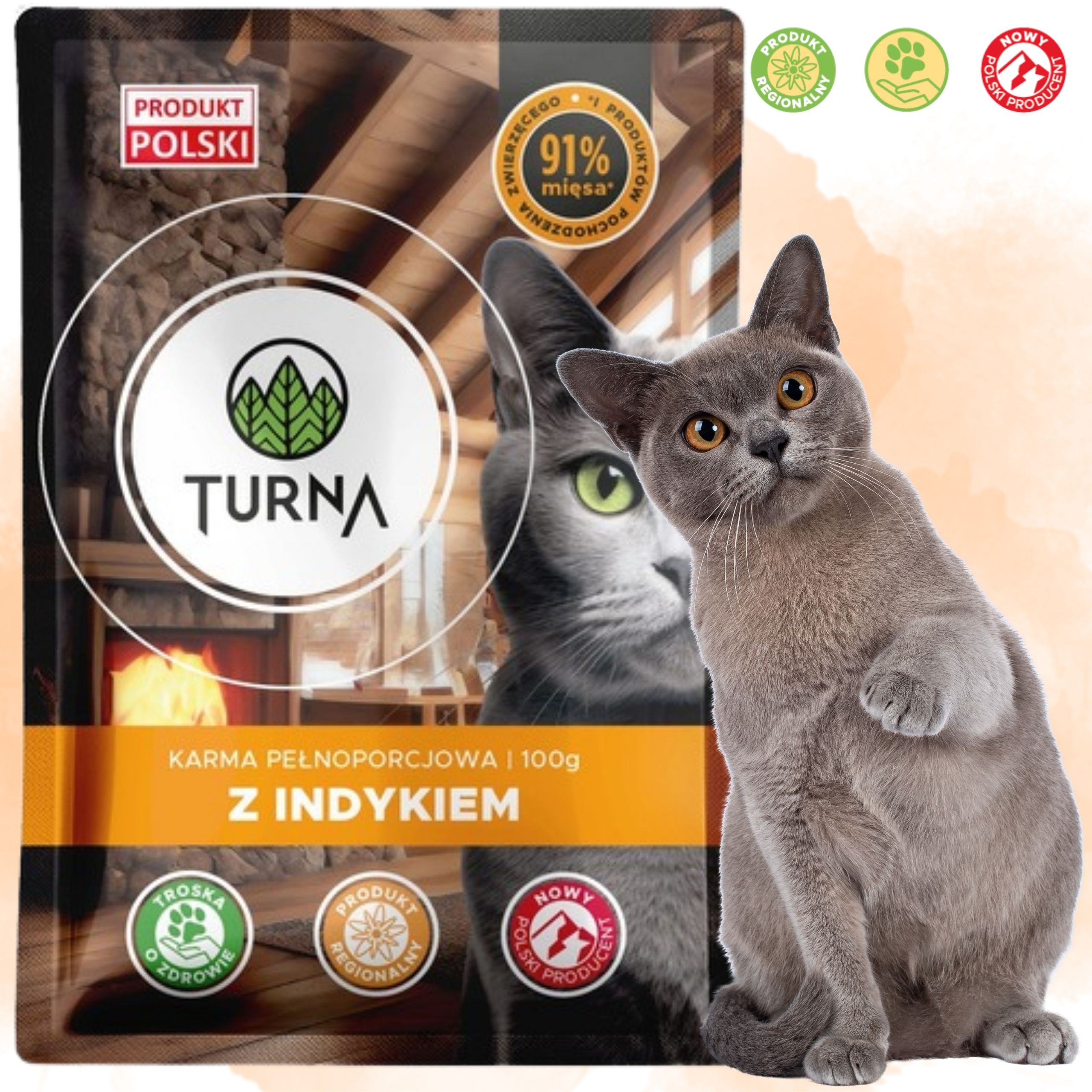 Karma mokra dla kota z indykiem TURNA Cats 100g saszetka bez zbóż naturalna