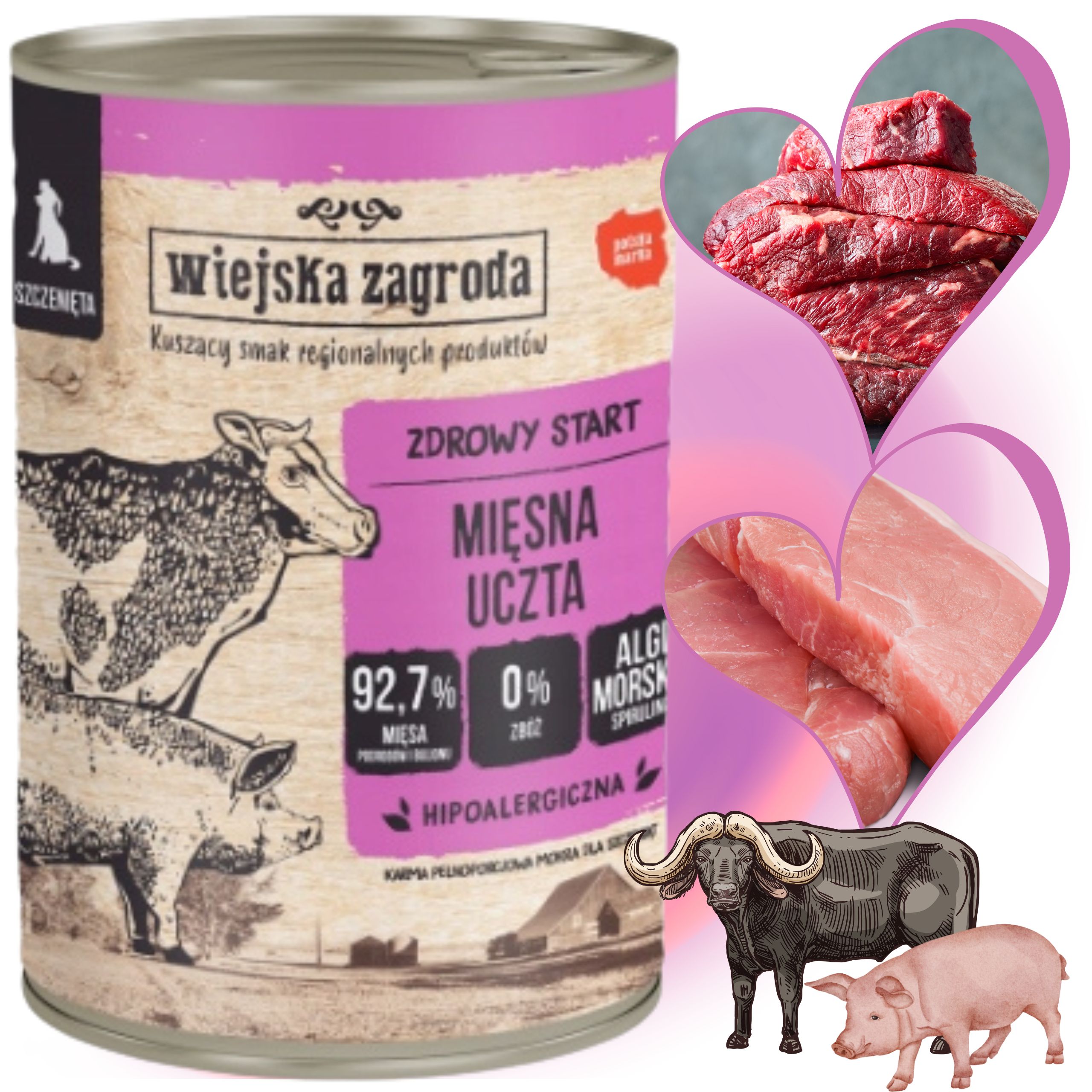 Karma dla psa wołowina wieprzowina Mięsna uczta 400g Wiejska Zagroda piesek