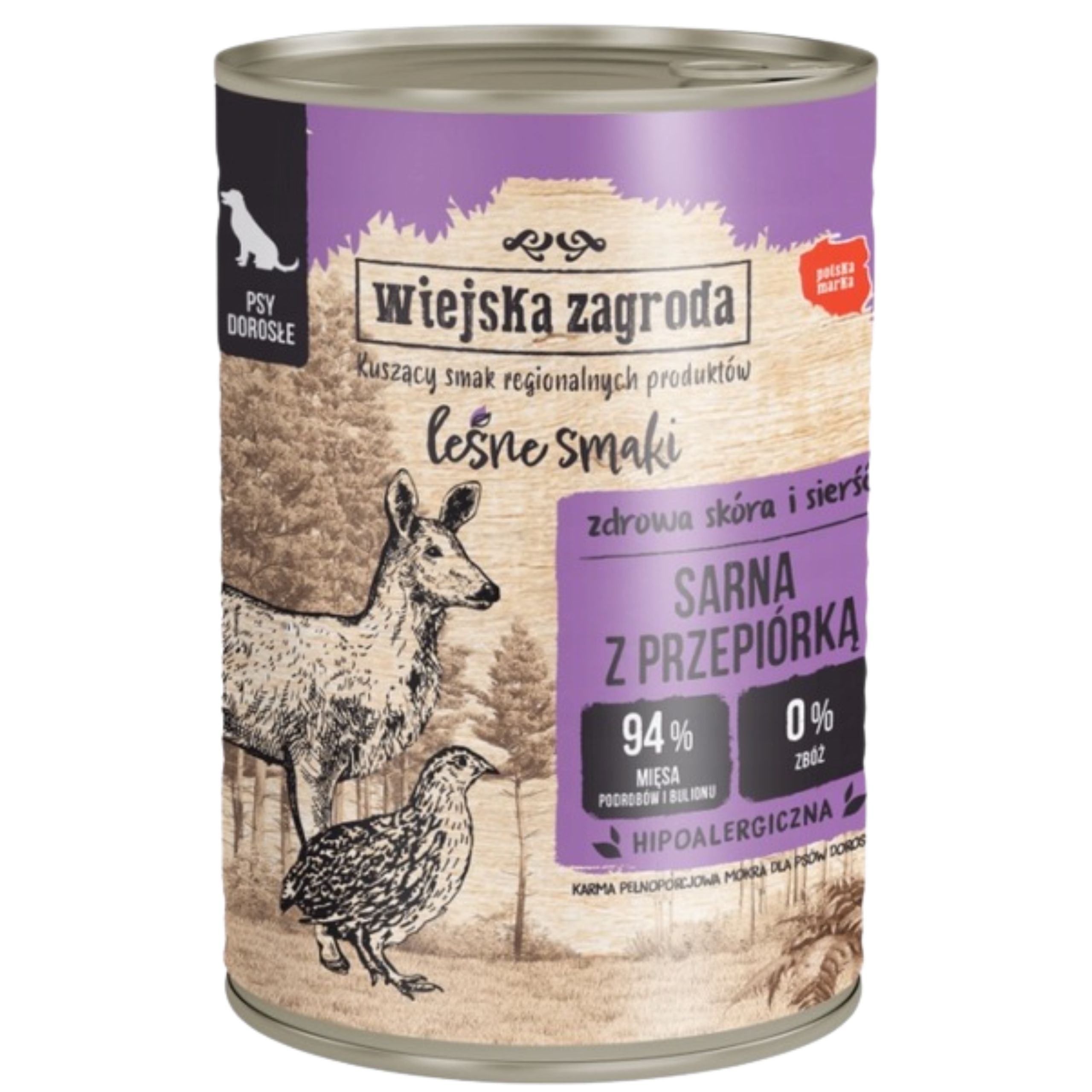 Karma dla psa Sarna przepiórka 400g Leśne smaki Wiejska Zagroda sierść psów
