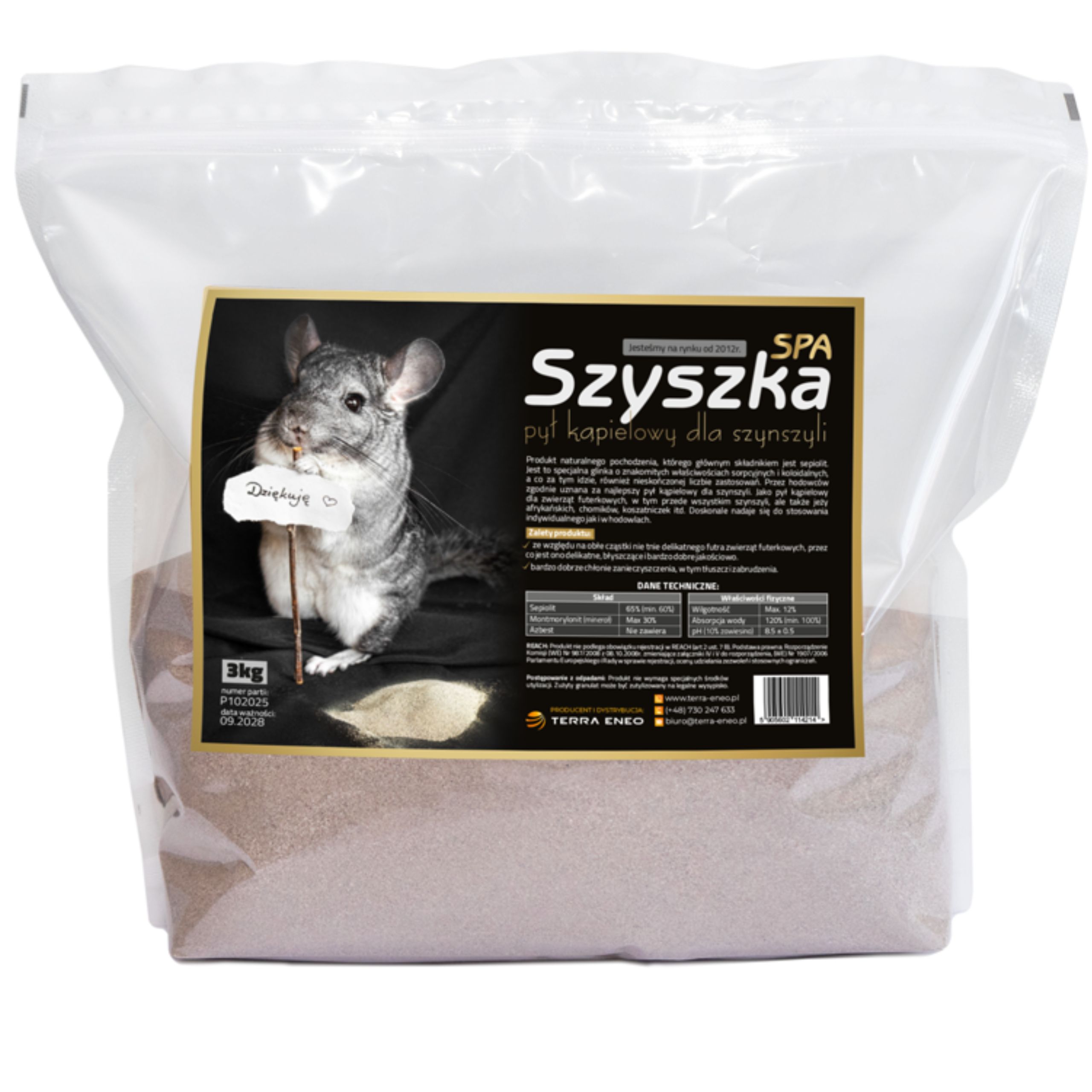 ŻWIREK DLA SZYNSZYLI I GRYZONI SZYSZKA SPA PYŁ KĄPIELOWY NATURALNY 3KG