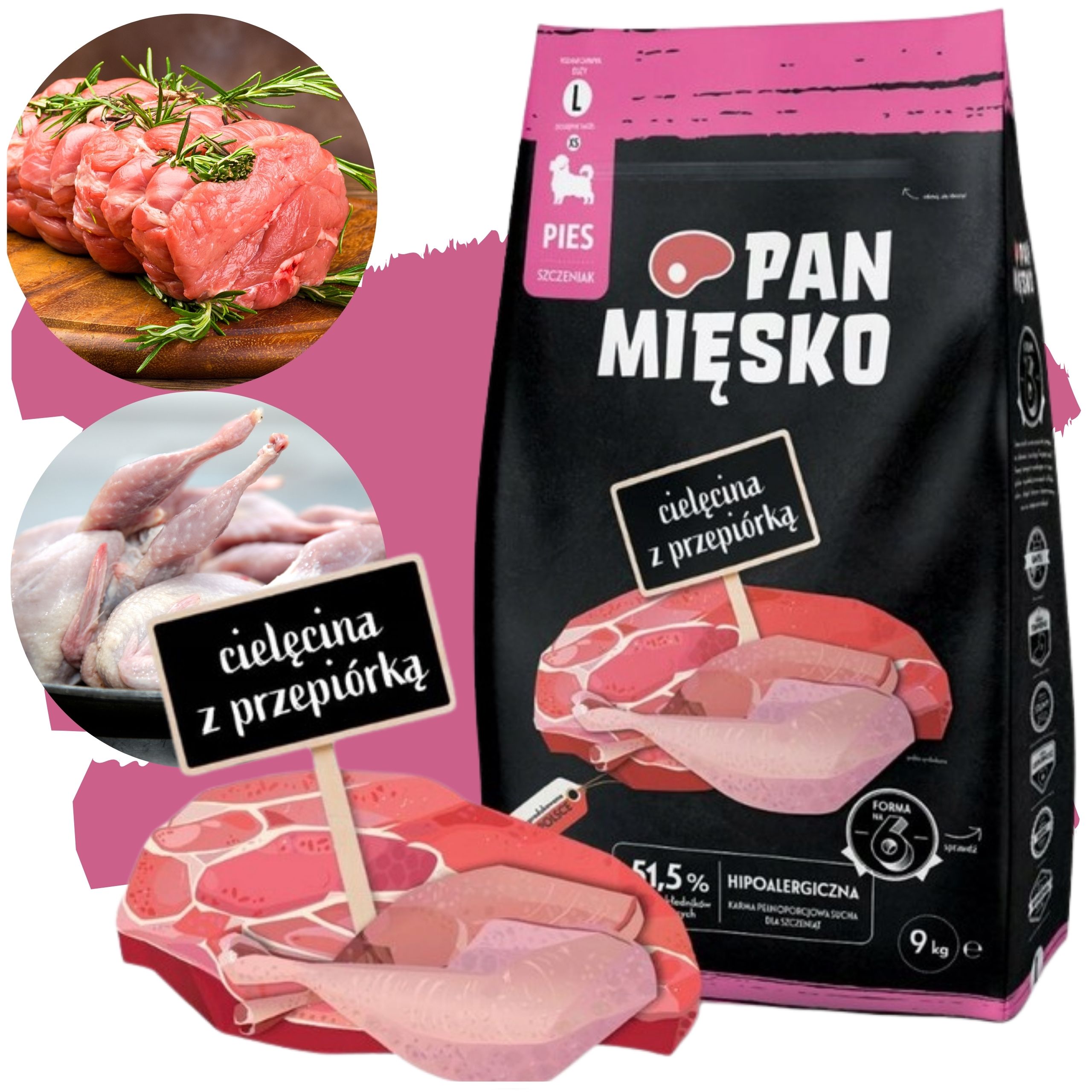 Sucha karma dla psa Cielęcina przepiórka Pan Mięsko szczenię alergia XS 3kg