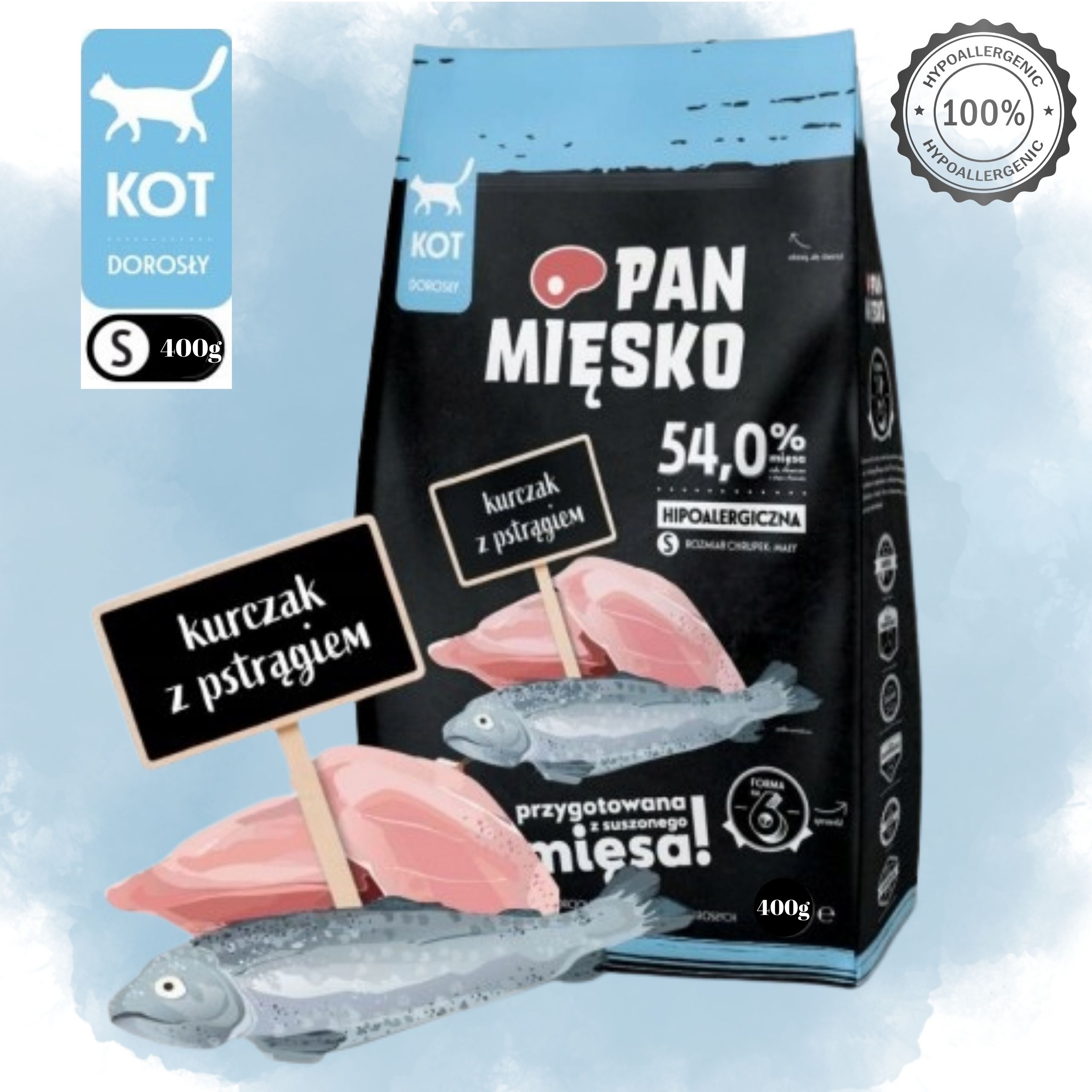 Sucha karma dla kota Kurczak z pstrągiem Pan Mięsko hipoalergieczna S 400g