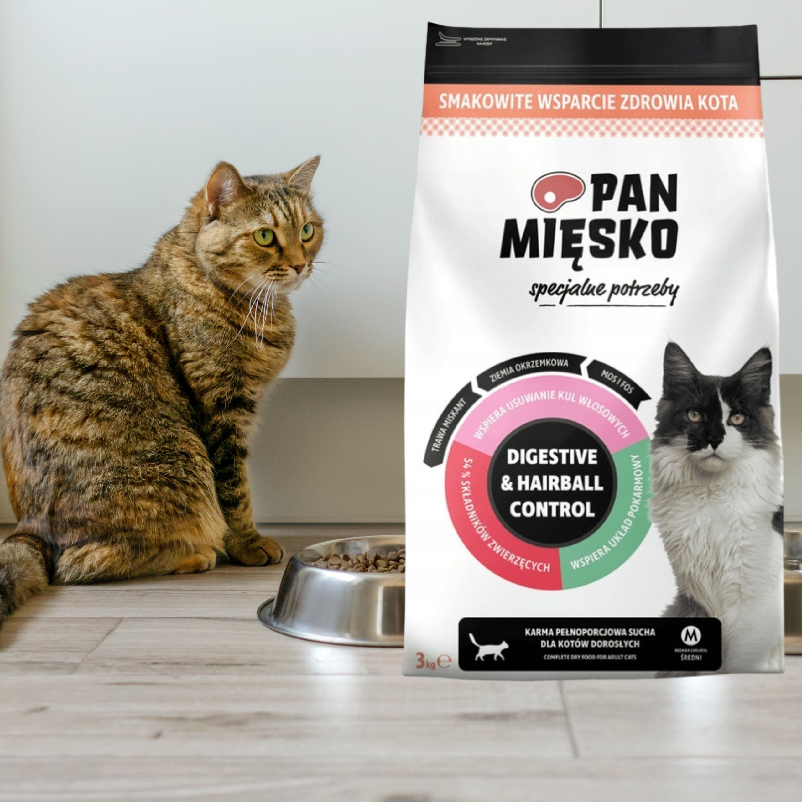 SUCHA KARMA DLA KOTA Pan Miesko Digestive &amp; Hairball Control 3 kg ODKŁACZA