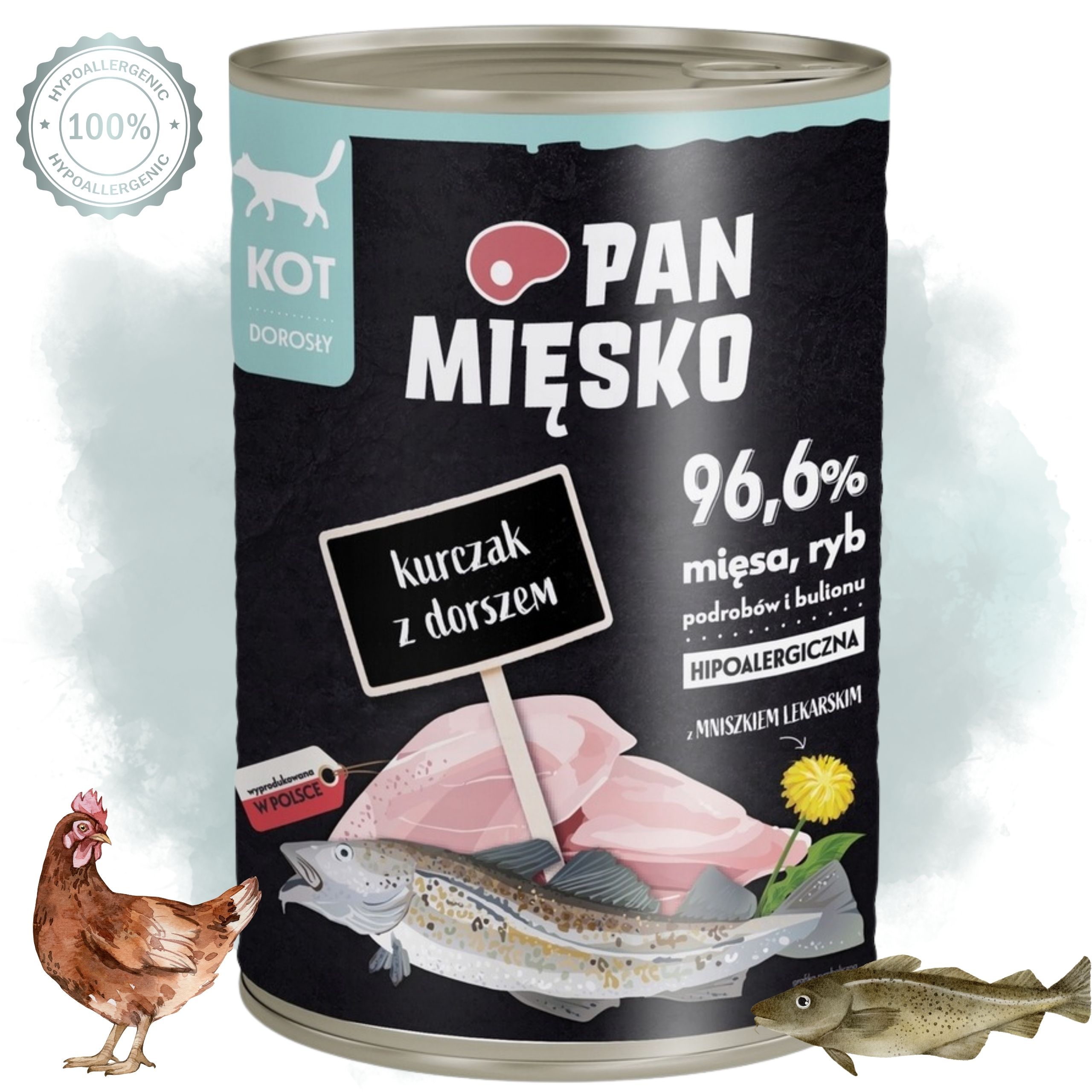 Karma mokra dla kota Kurczak dorsz Pan Mięsko Hipoalergiczna 400g naturalna