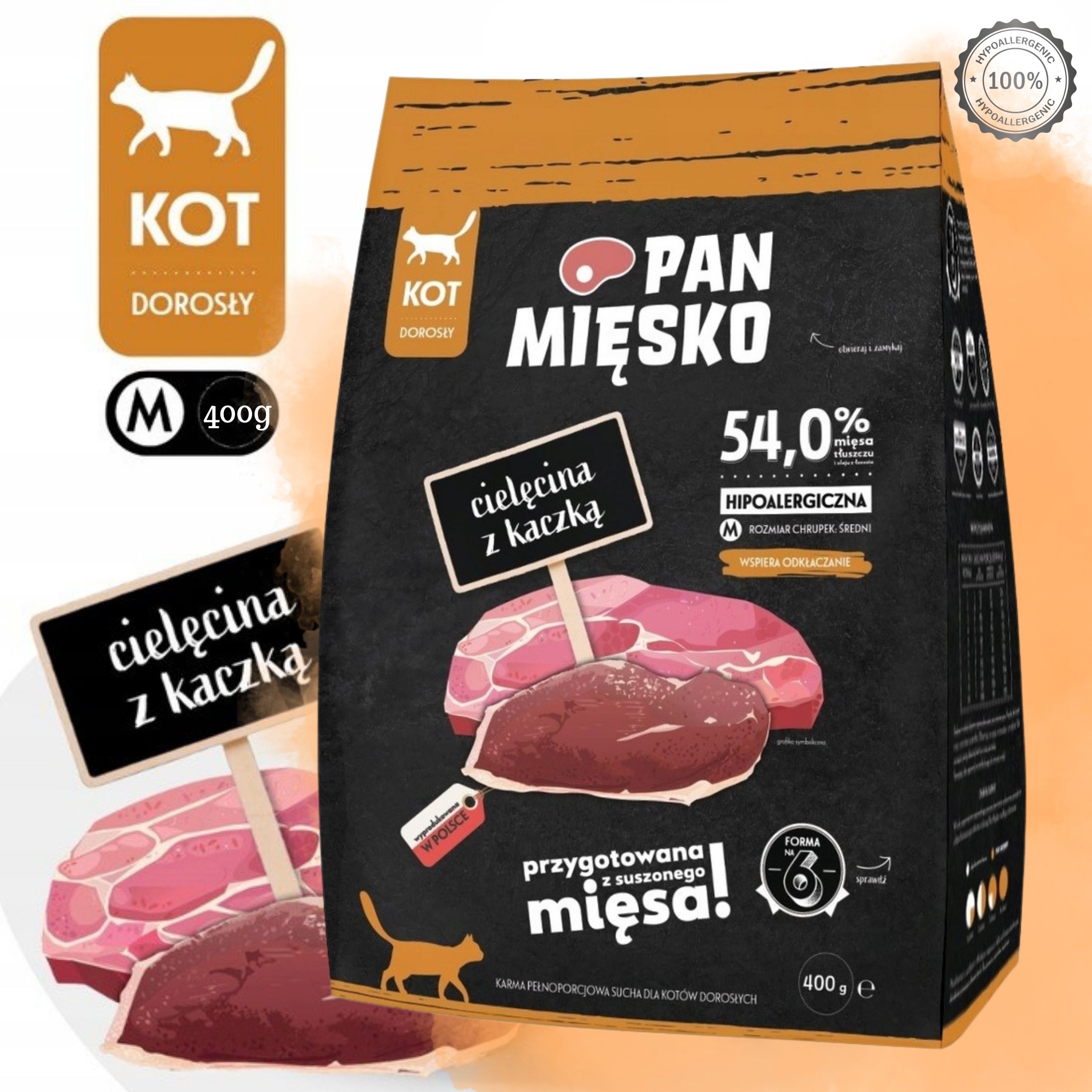 Sucha karma dla kota Cielecina kaczka Pan Mięsko hipoalergiczna M 400g