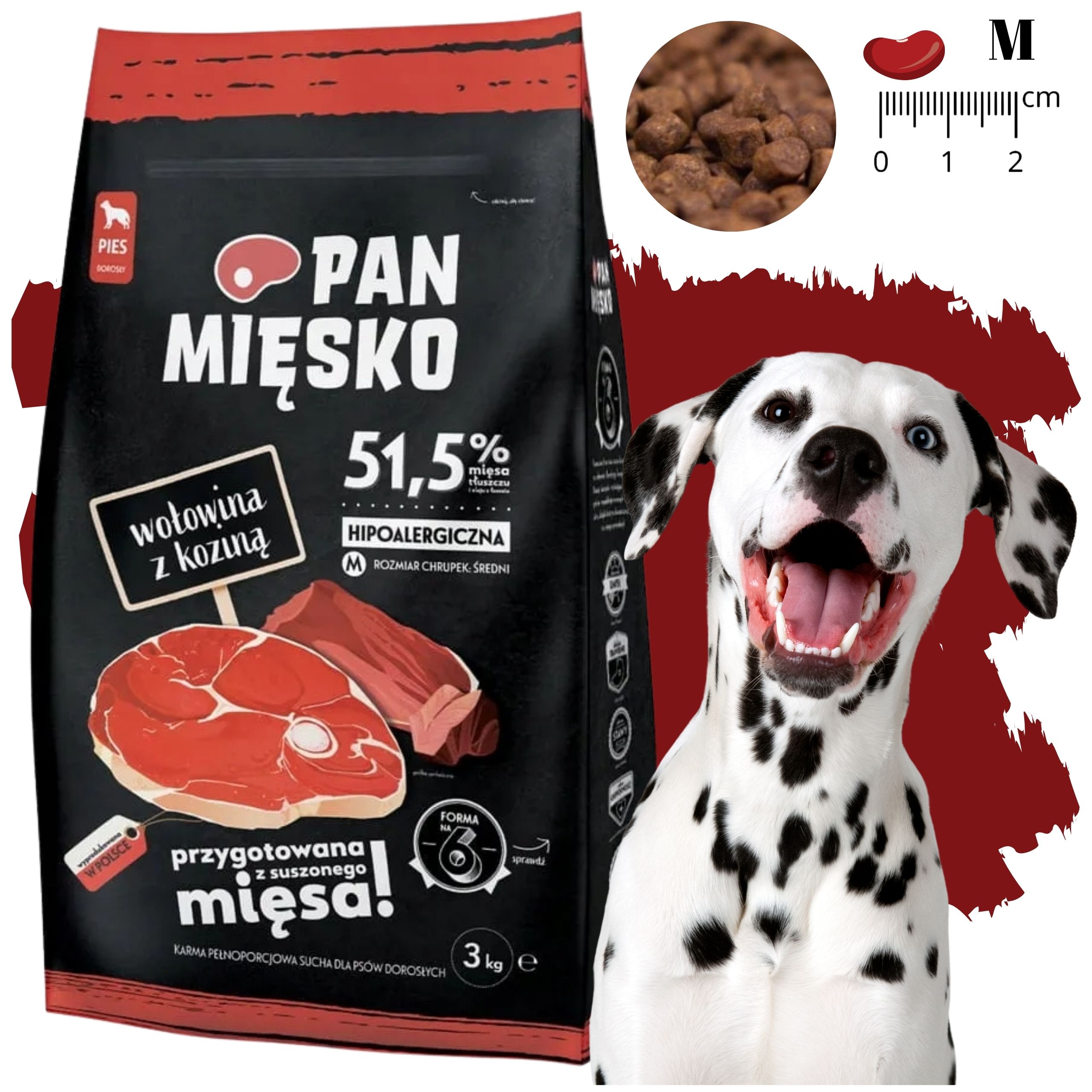 Sucha karma dla psa Wołowina z koziną Pan Mięsko hipoalergiczna M 3kg