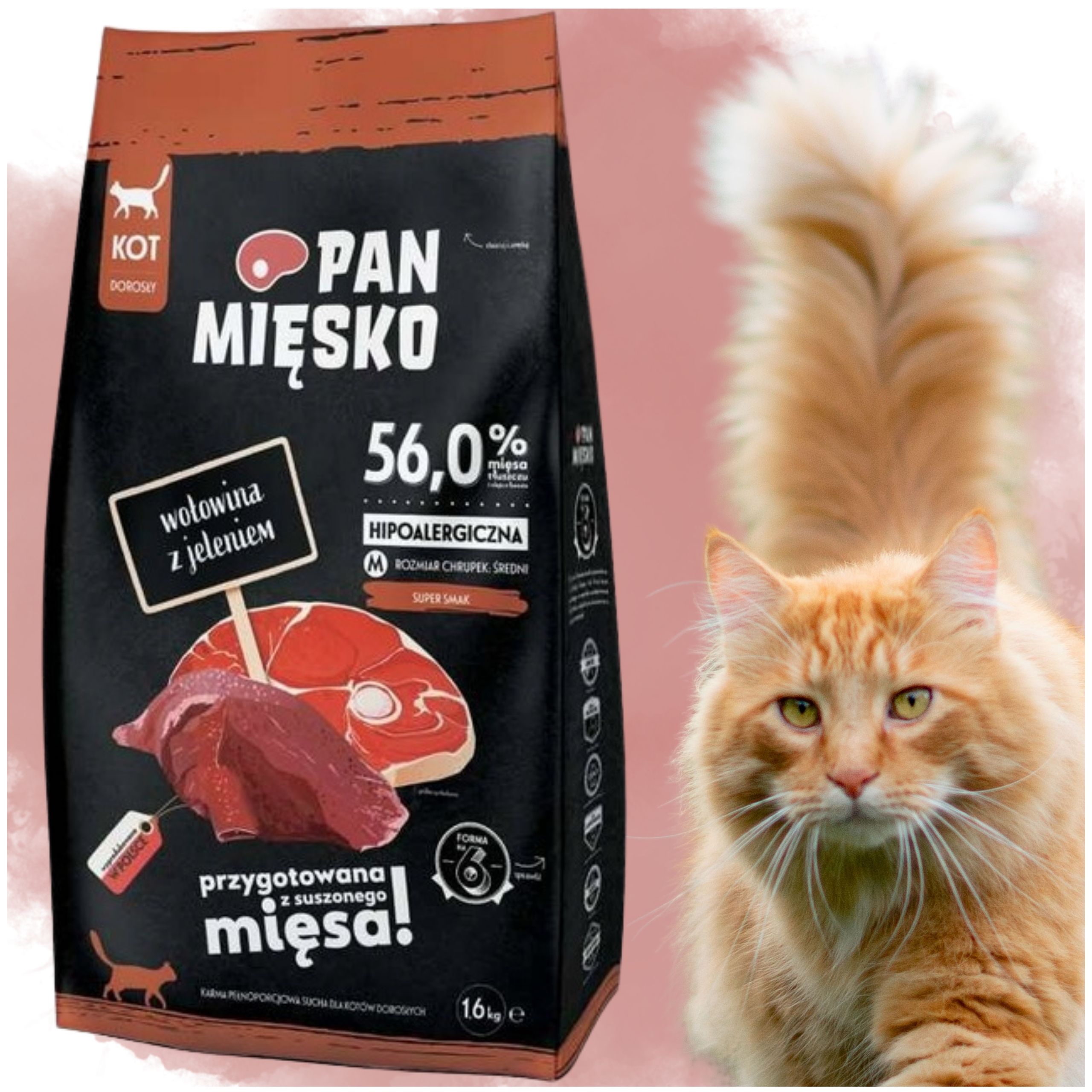 Sucha karma dla kota Wołowina z jeleniem Pan Mięsko hipoalergiczna M 1,6 kg