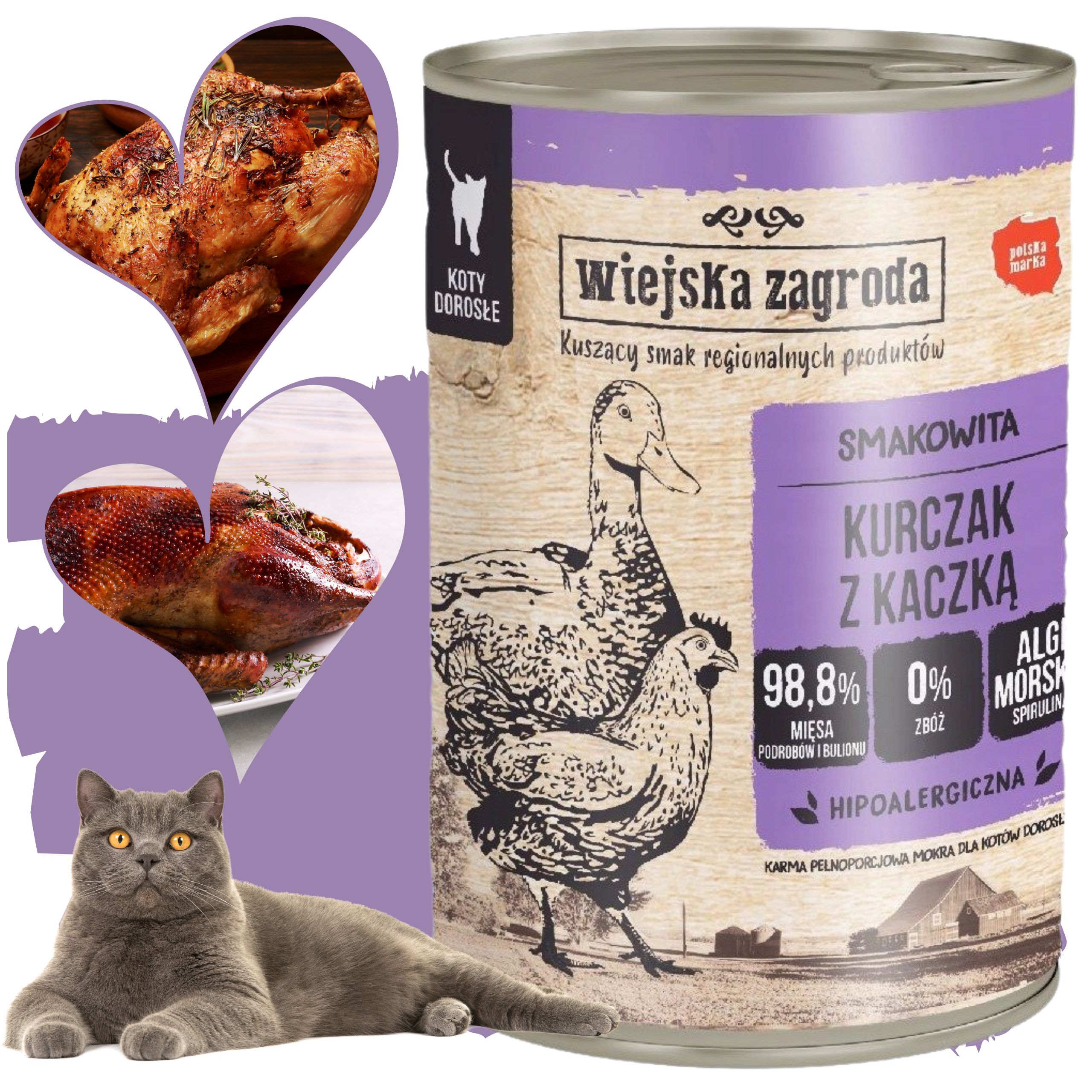 Karma mokra dla kota Kurczak kaczka 400g Wiejska Zagroda bez zbóż i glutenu
