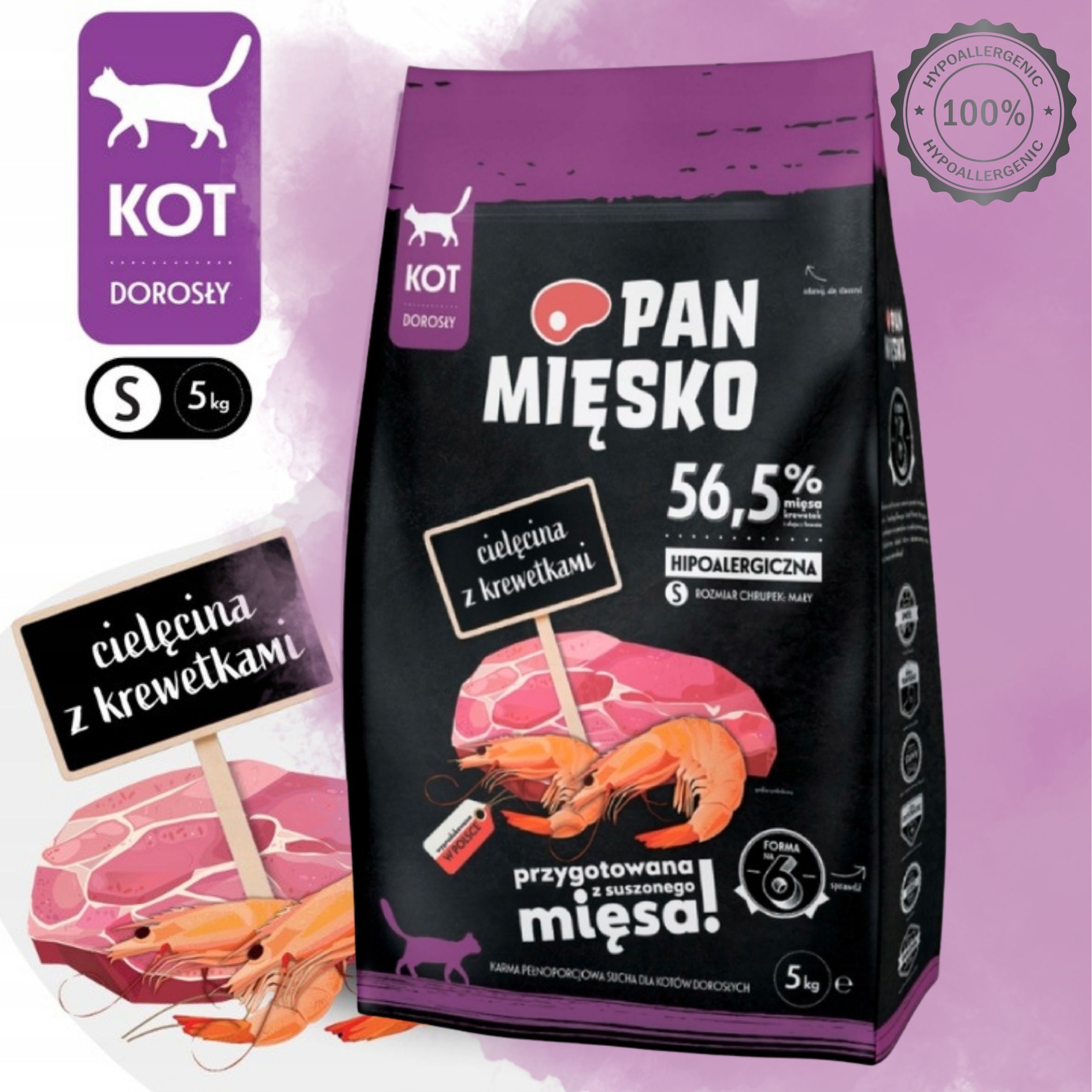 Sucha karma dla kota Cielecina krewetki Pan Mięsko hipoalergiczna S 5 kg