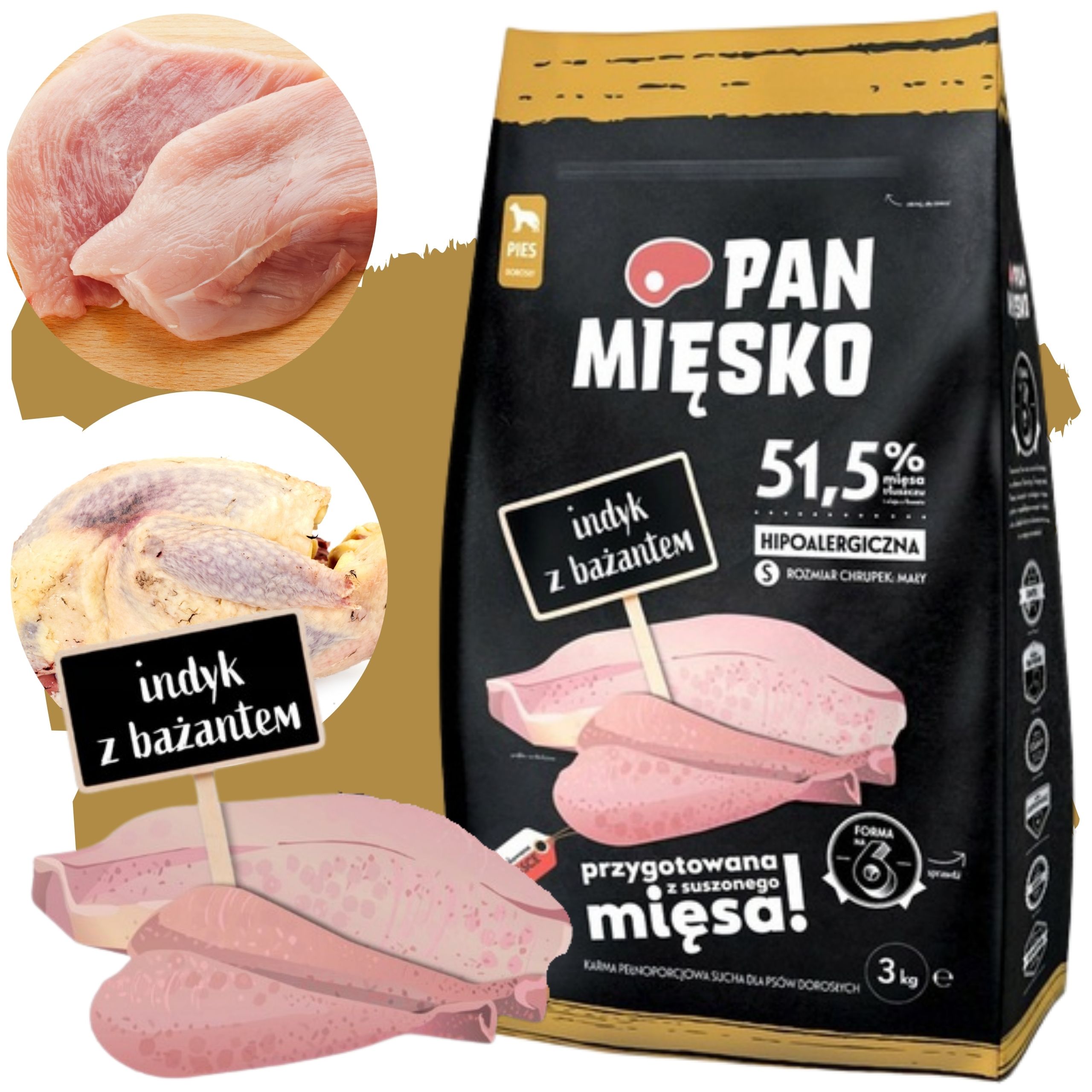 Sucha karma dla psa Indyk bażant Pan Mięsko hipoalergiczna małe rasy S 3kg