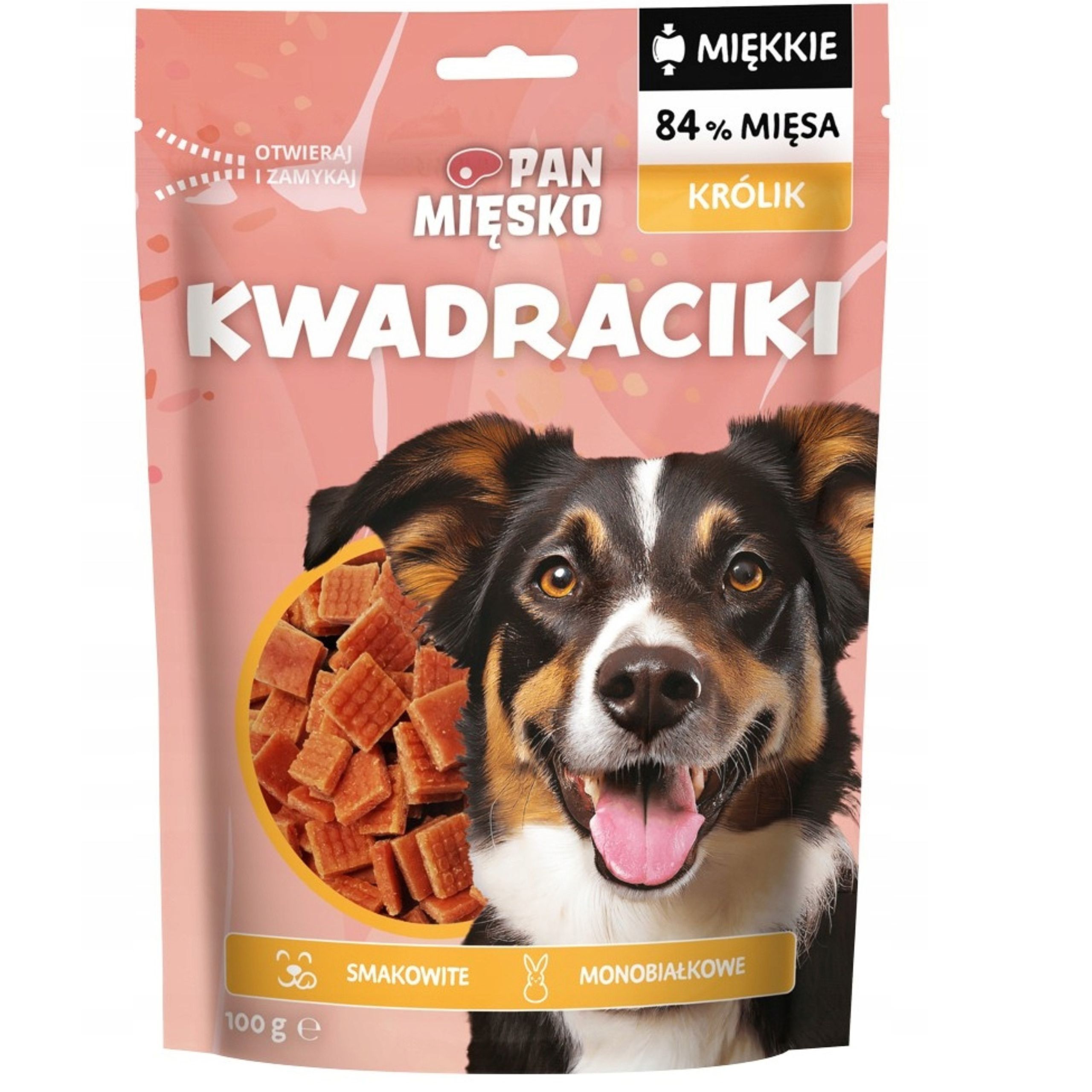 Przysmaki dla psa Pan Mięsko Kwadraciki Królik 100 g monobiałkowe smakołyki