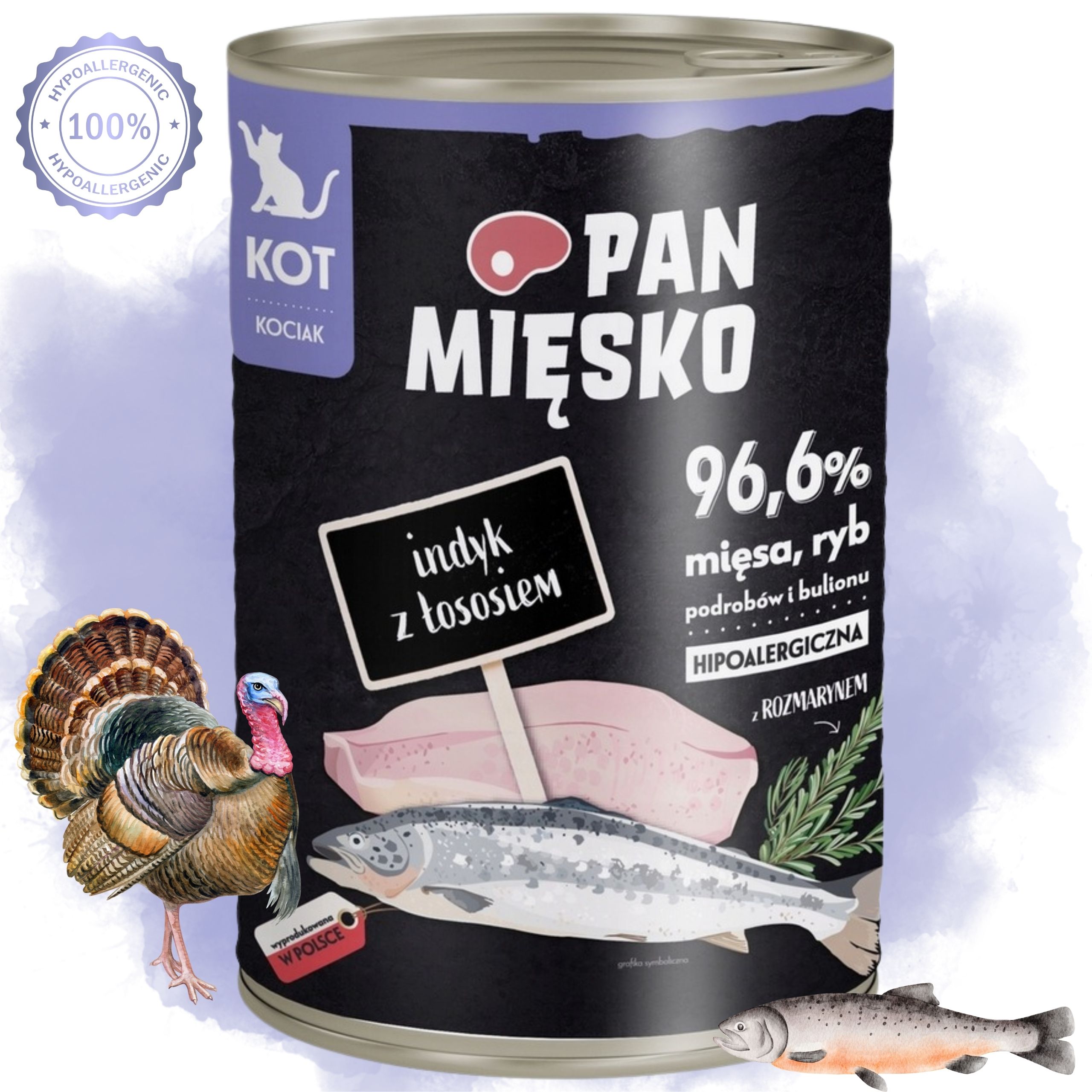 Karma mokra dla kota Indyk z łososiem Pan Mięsko Hipoalergiczna 400g kociak