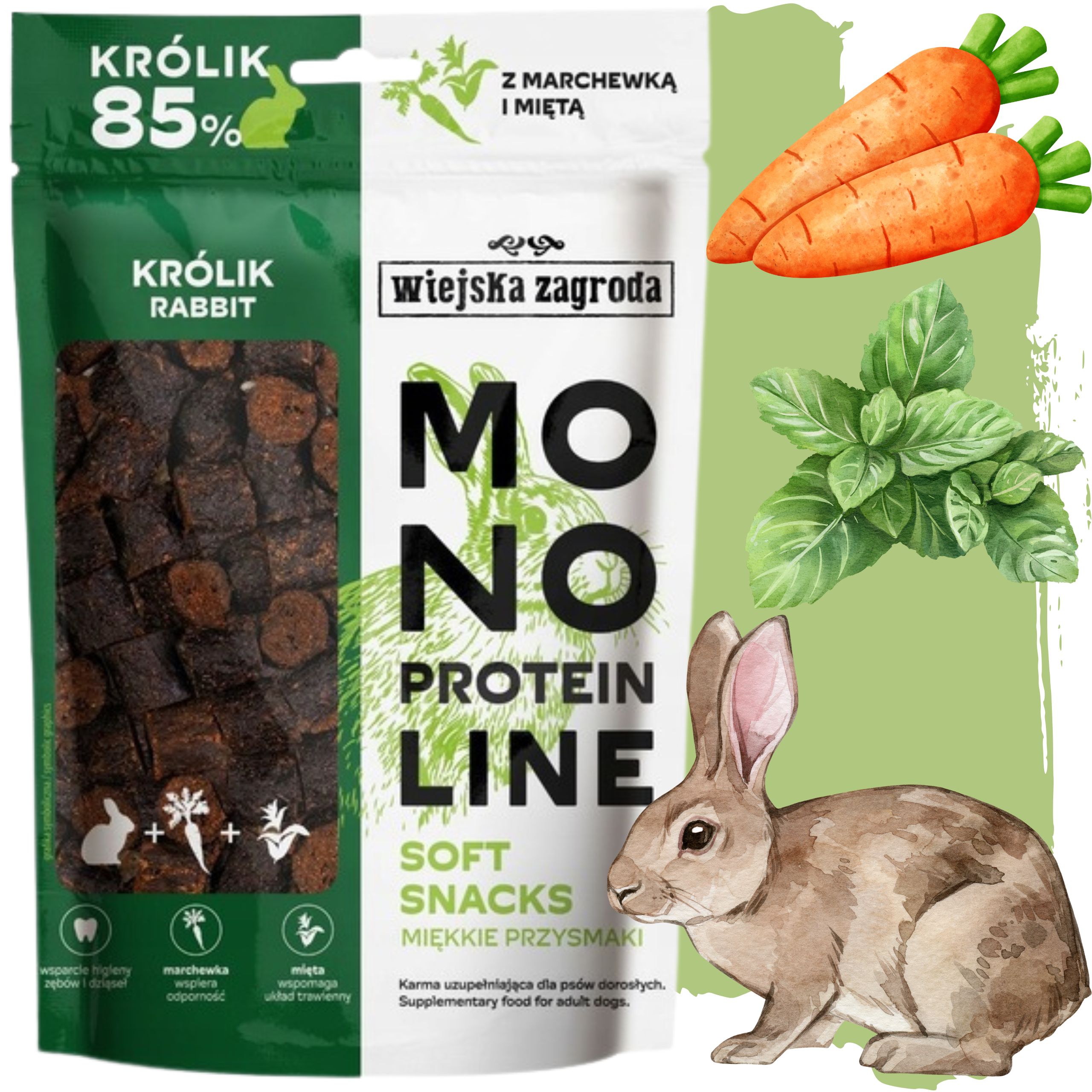 Przysmak dla psa Królik Monoproteinowe miękkie smaczki Wiejska Zagroda 115g