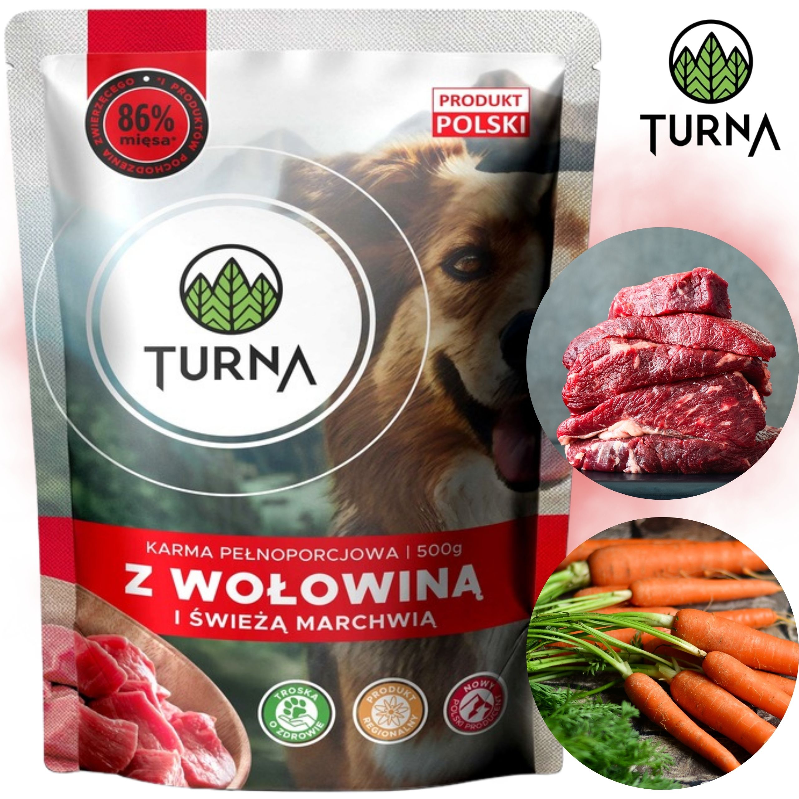 Mokra karma dla psa wołowina TURNA 500g zdrowe serce psów naturalny skład