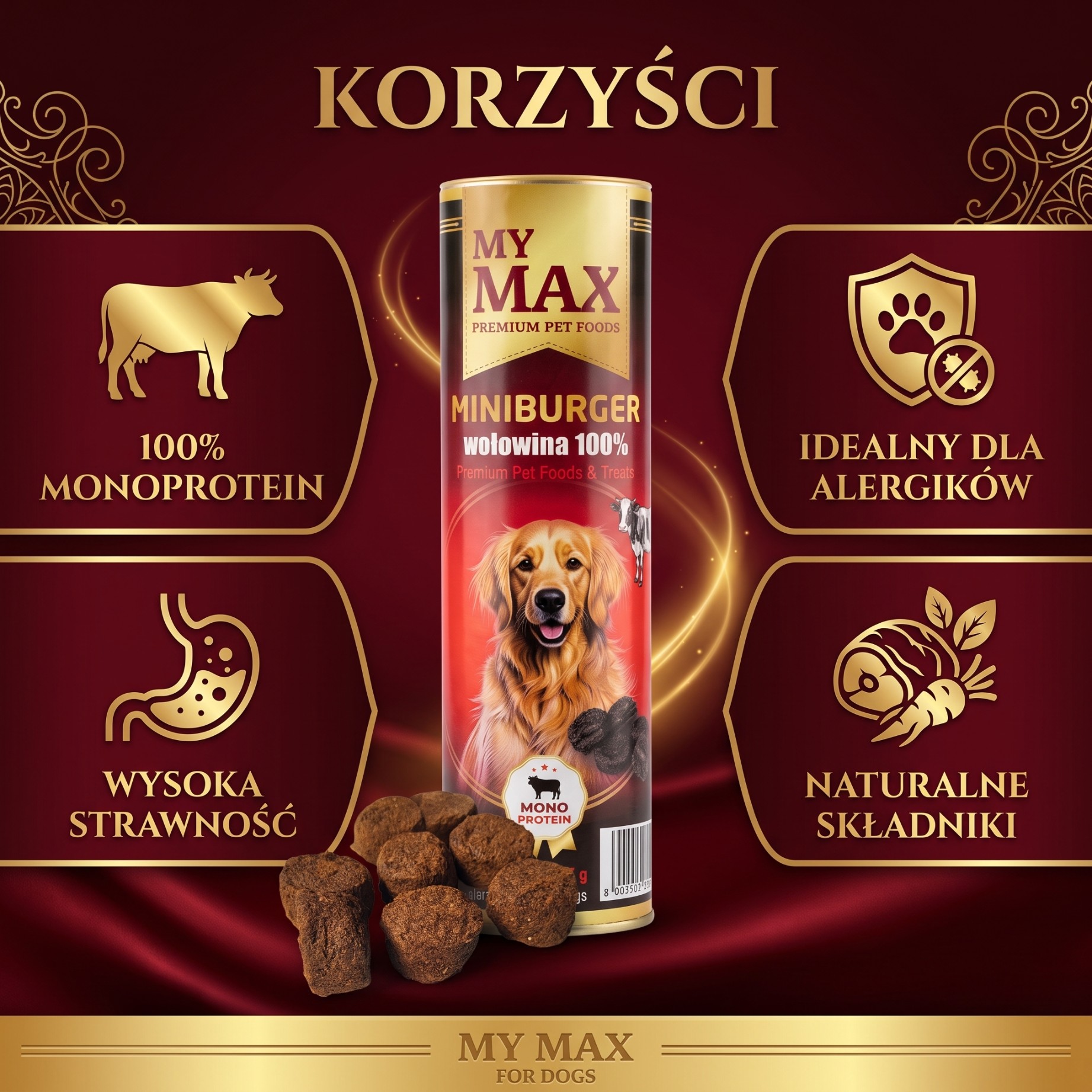 Przysmaki dla psów My Max Mini burger wołowina100% 115g miękkie smaczki