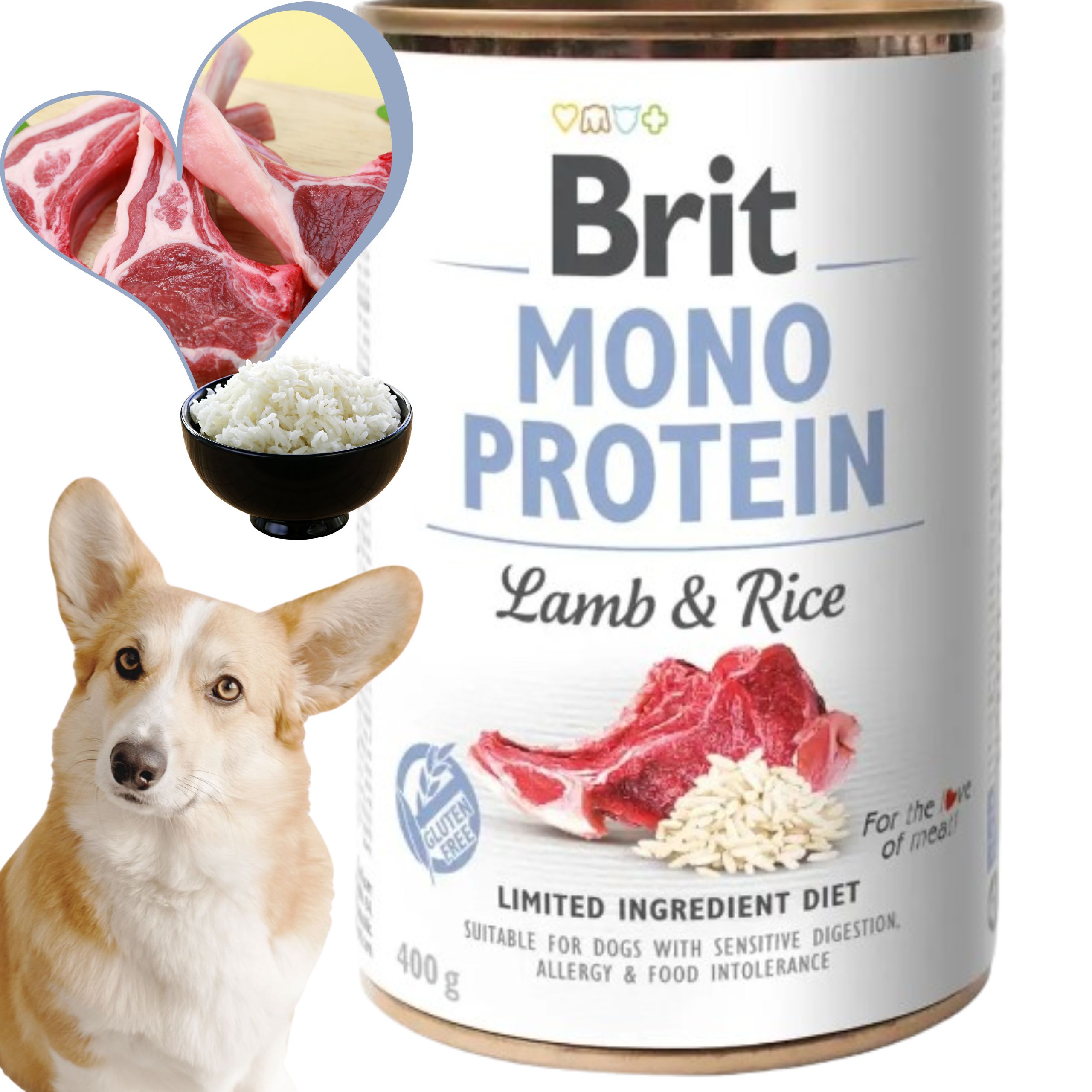 MOKRA KARMA DLA PSA BRIT MONO PROTEIN LAMB &amp; RICE 400 G JAGNIĘCINA Z RYŻEM