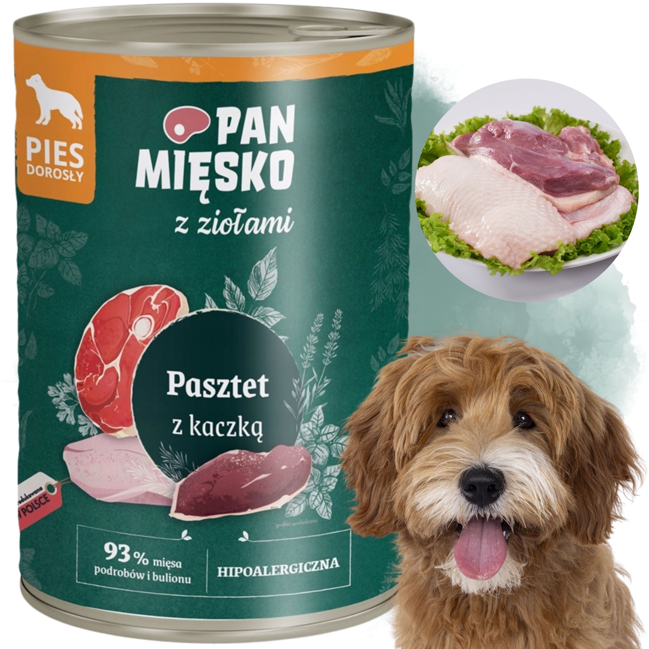 Mokra karma dla psa Pasztet z kaczką ziołami Pan Mięsko Hipoalergiczna 400g