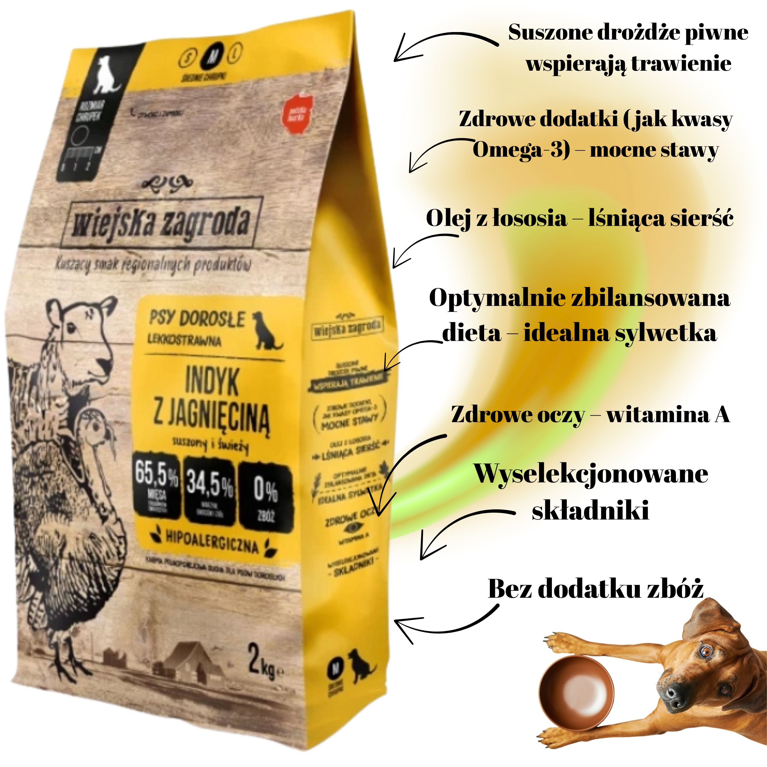 Sucha karma dla psa Indyk z jagnięciną M 2kg Wiejska Zagroda hipoalergiczna