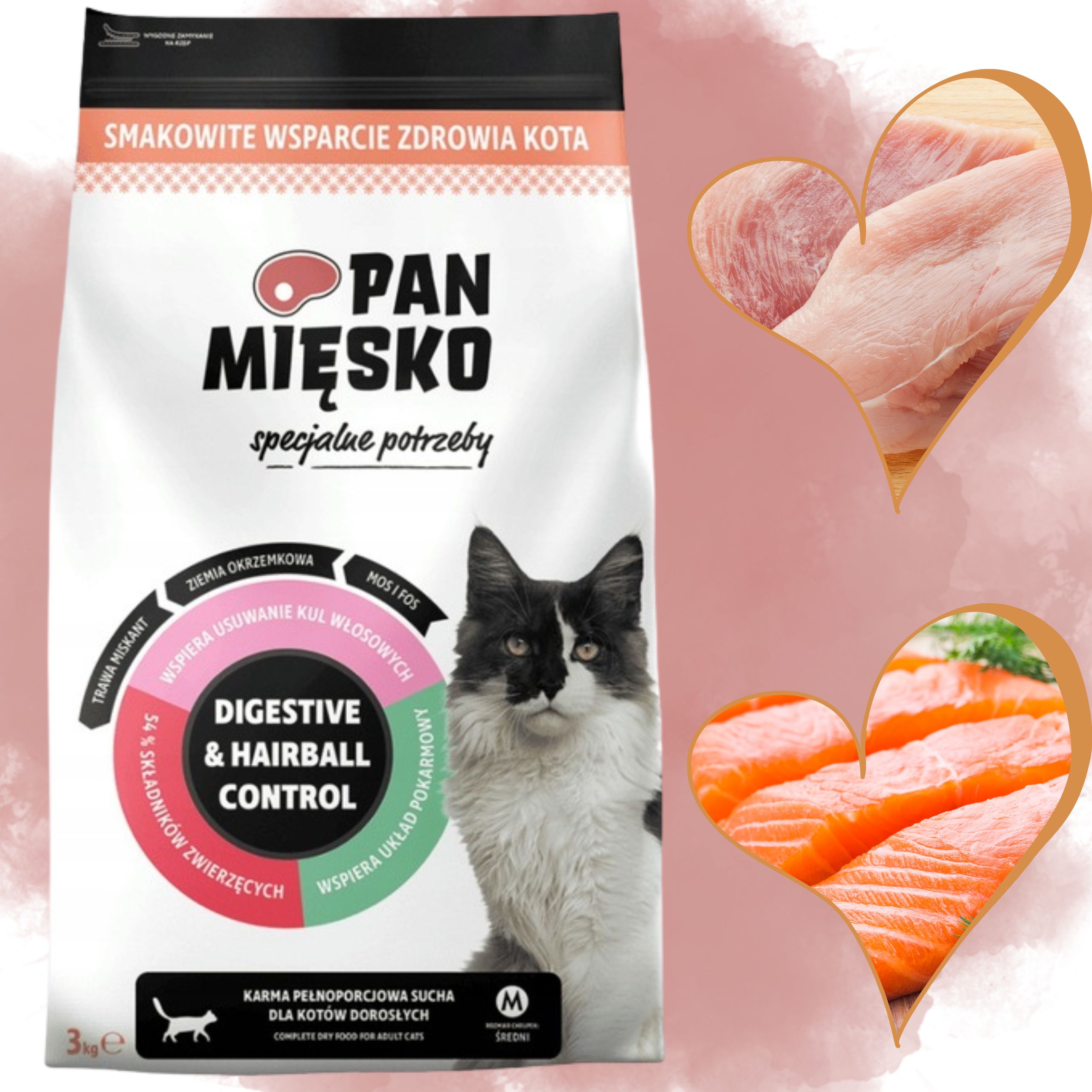 SUCHA KARMA DLA KOTA Pan Miesko Digestive &amp; Hairball Control 3 kg ODKŁACZA