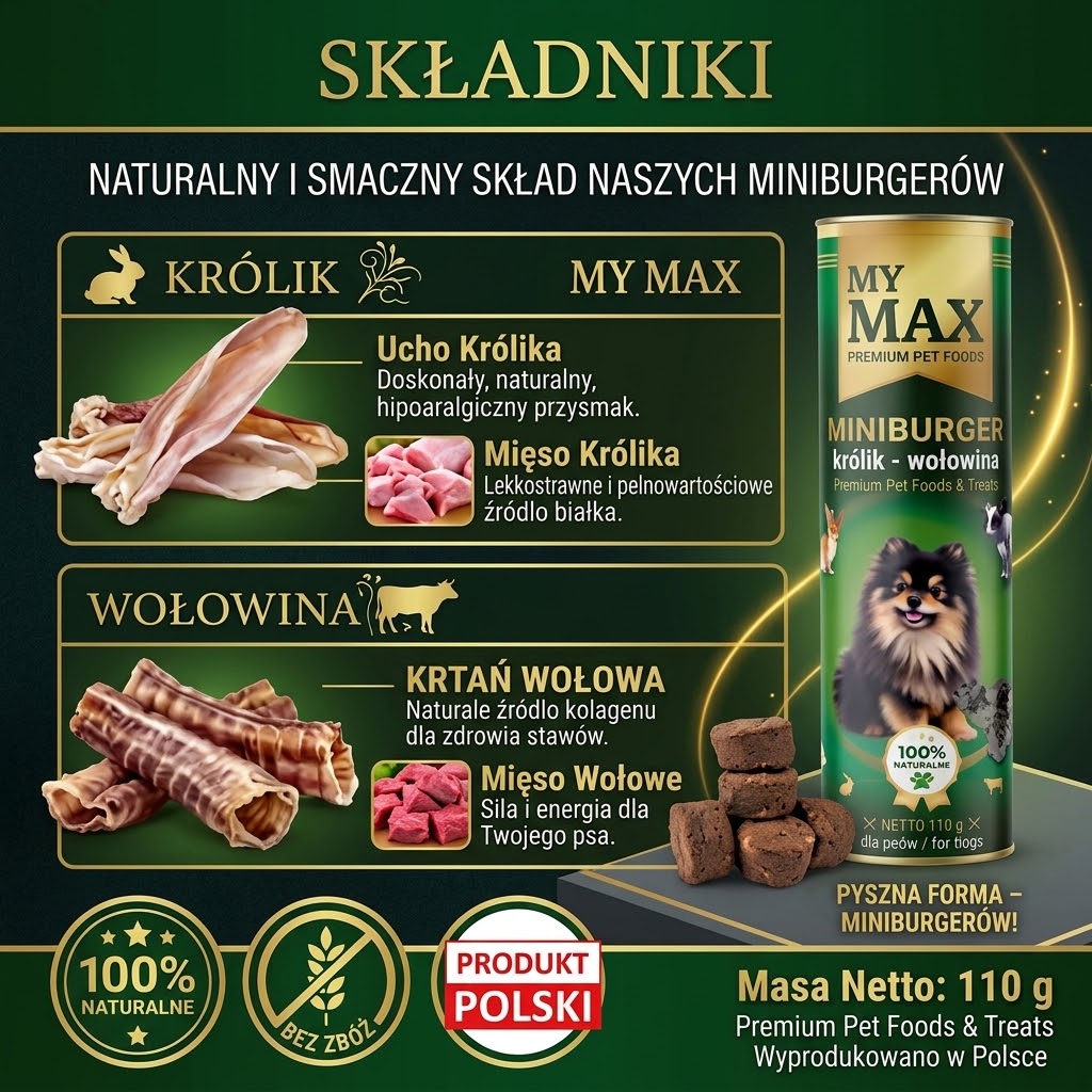 Przysmaki dla psów My Max Mini burger królik wołowina 100g miękkie smaczki