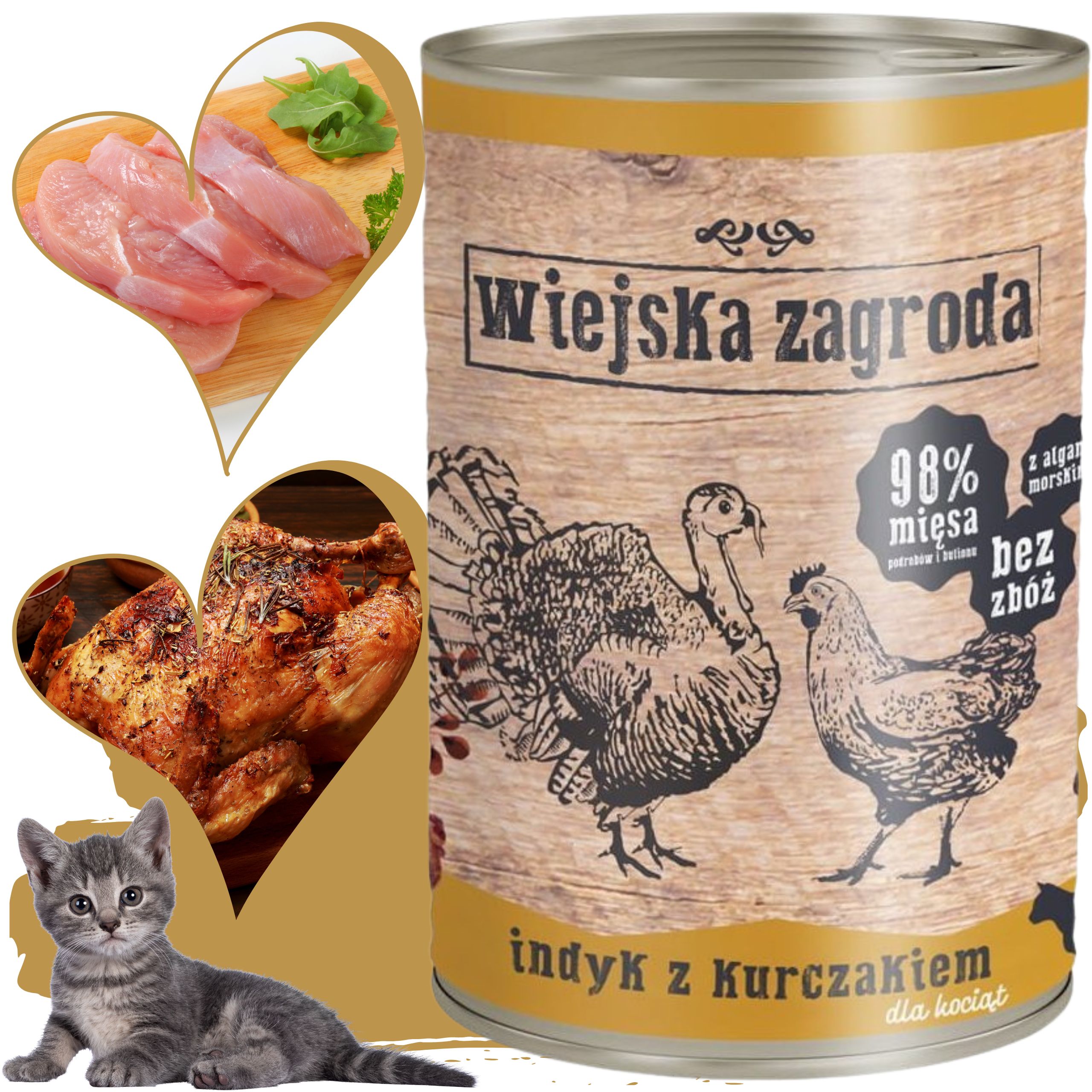 Karma mokra dla kota Indyk z kurczakiem 400g kotek Wiejska Zagroda bez zbóż
