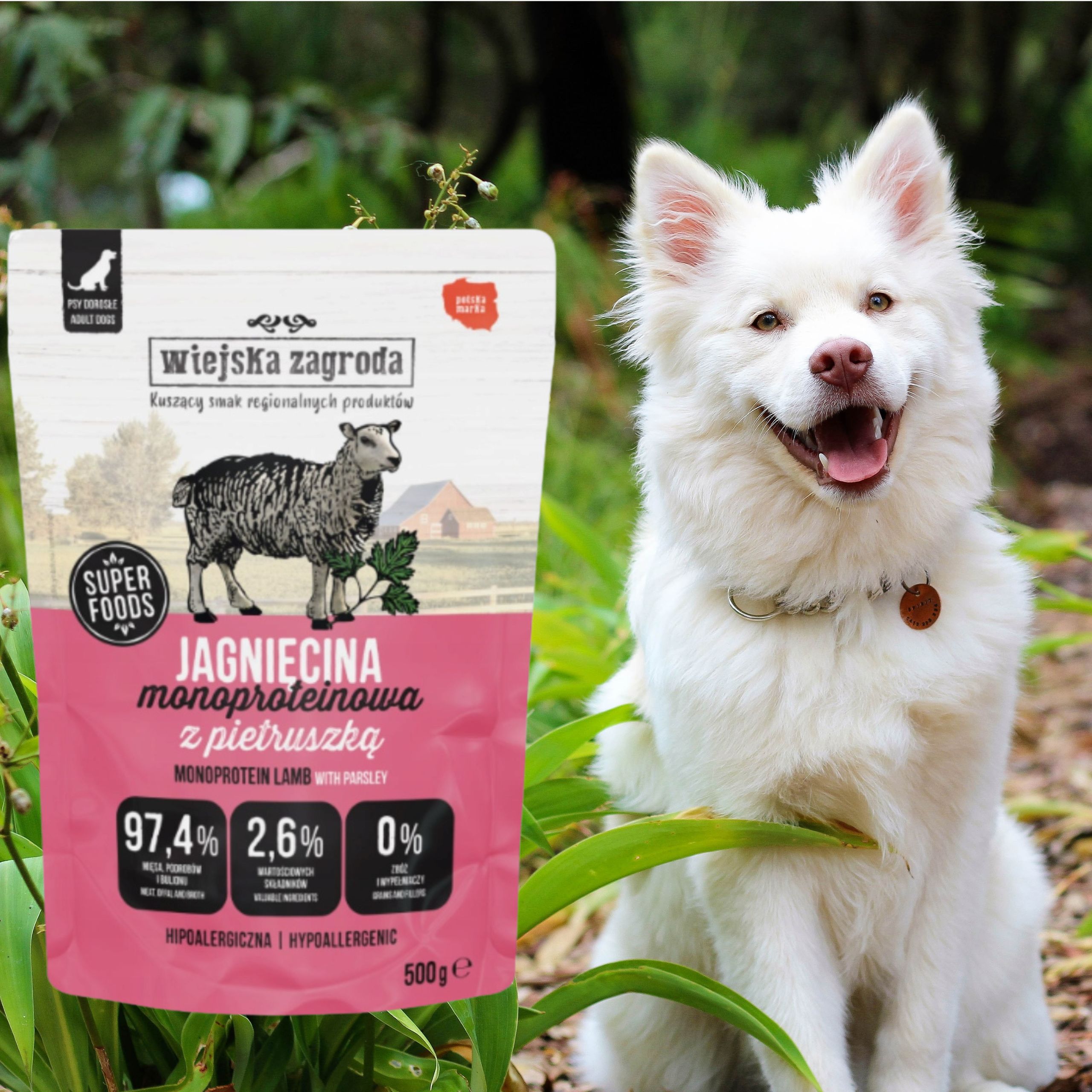 MOKRA KARMA DLA PSA Wiejska Zagroda Monobiałkowa Jagnięcina 500g NA ALERGIĘ