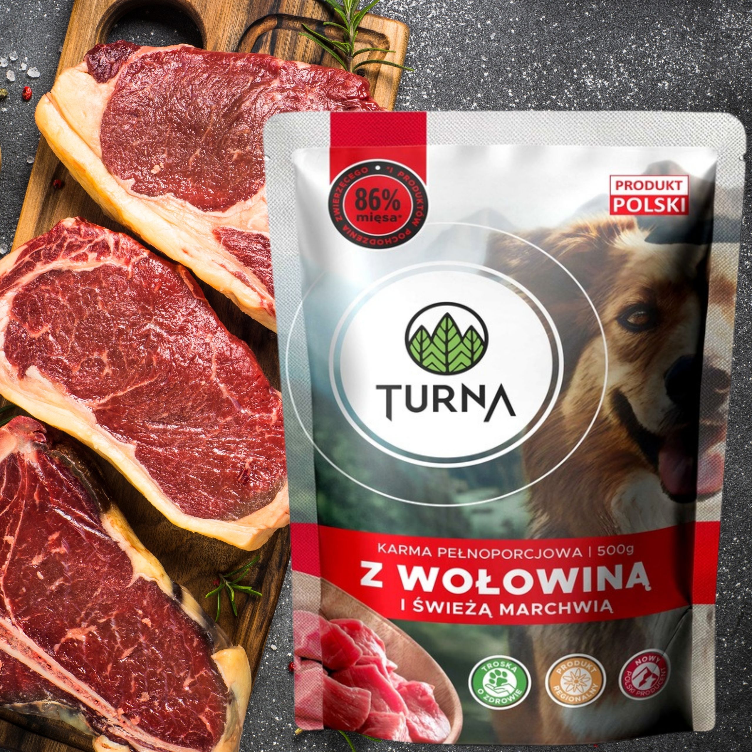 Mokra karma dla psa wołowina TURNA 500g zdrowe serce psów naturalny skład