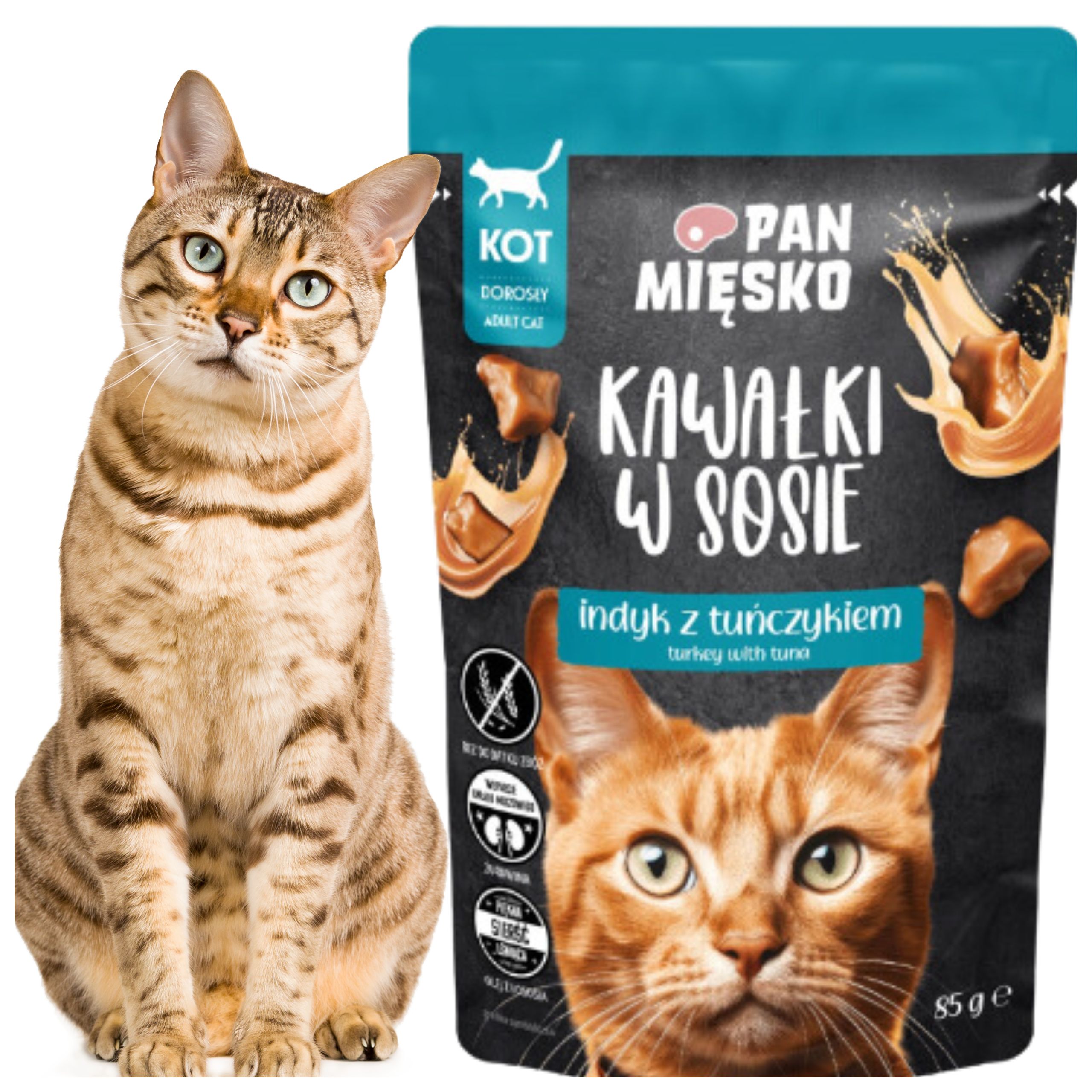 Karma mokra dla kota Kawałki mięsa Indyk tuńczyk Pan Mięsko 85g bezzbożowa