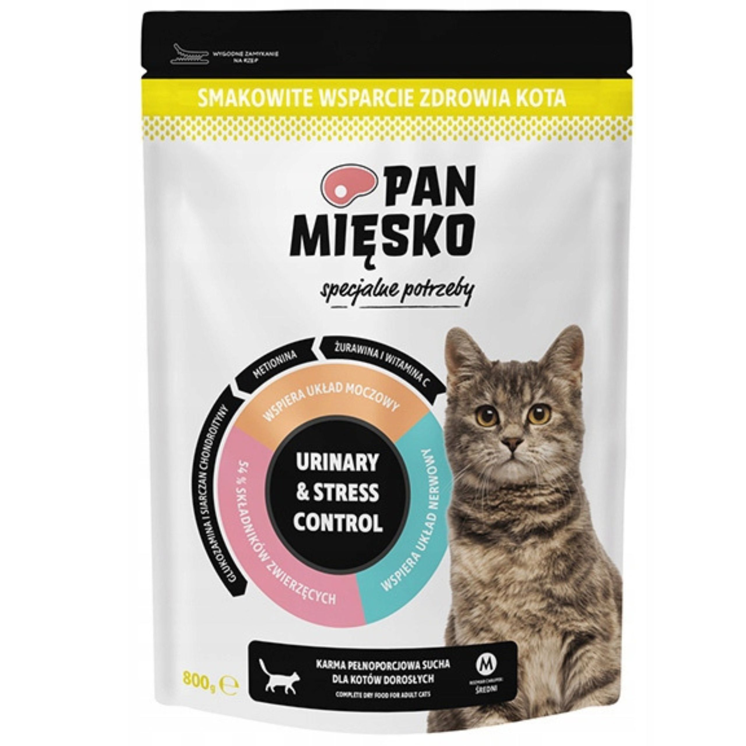 SUCHA KARMA DLA KOTA Pan Mięsko Urinary &amp; Stres Control INDYK WOŁOWINA 800g