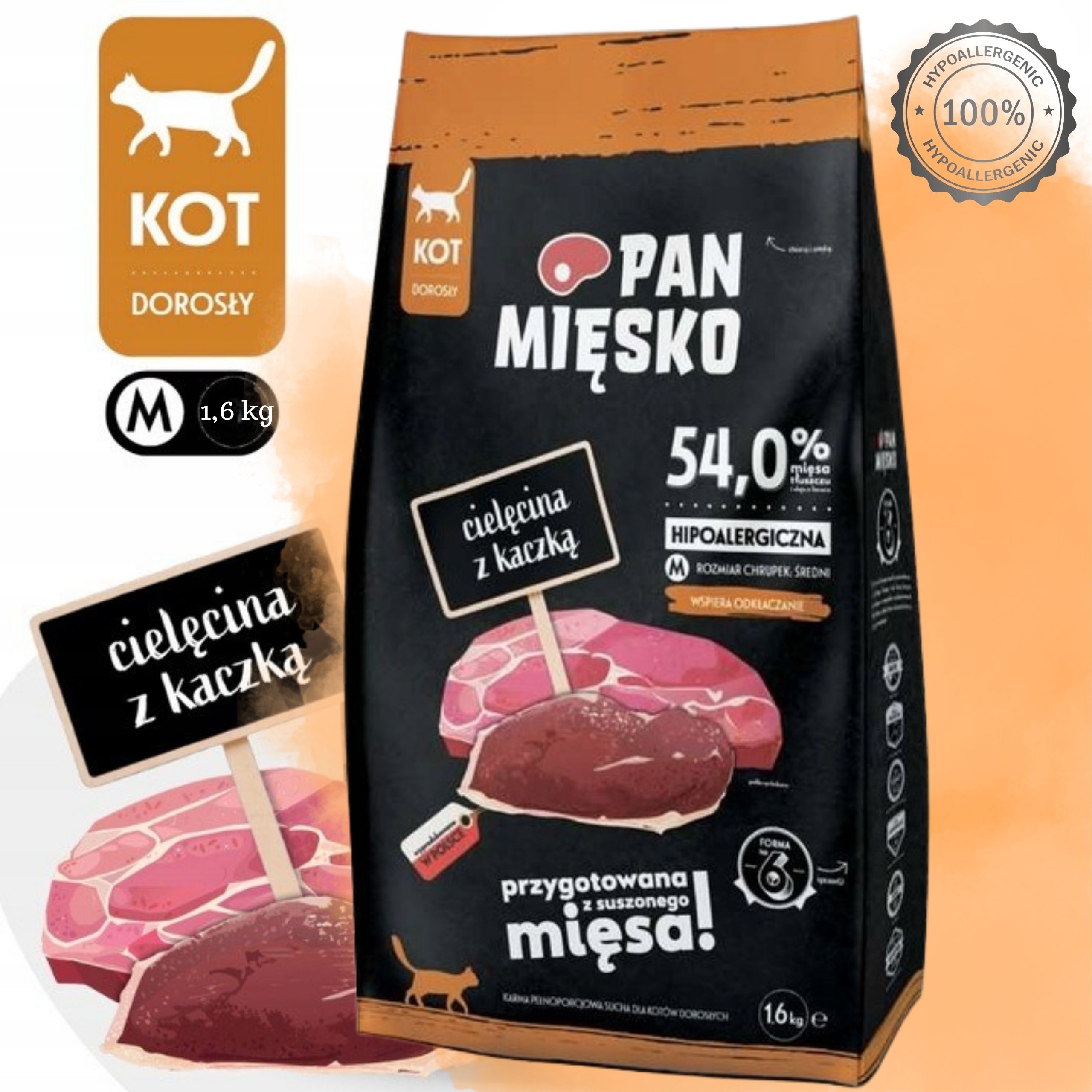 Sucha karma dla kota Cielecina kaczka Pan Mięsko hipoalergiczna M 1,6 kg